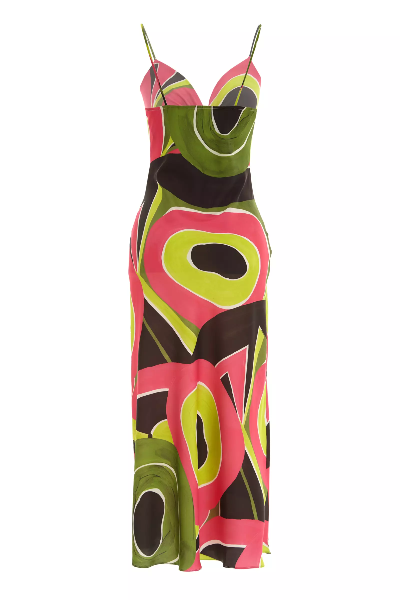 Printed satin sleeveless maxi dress