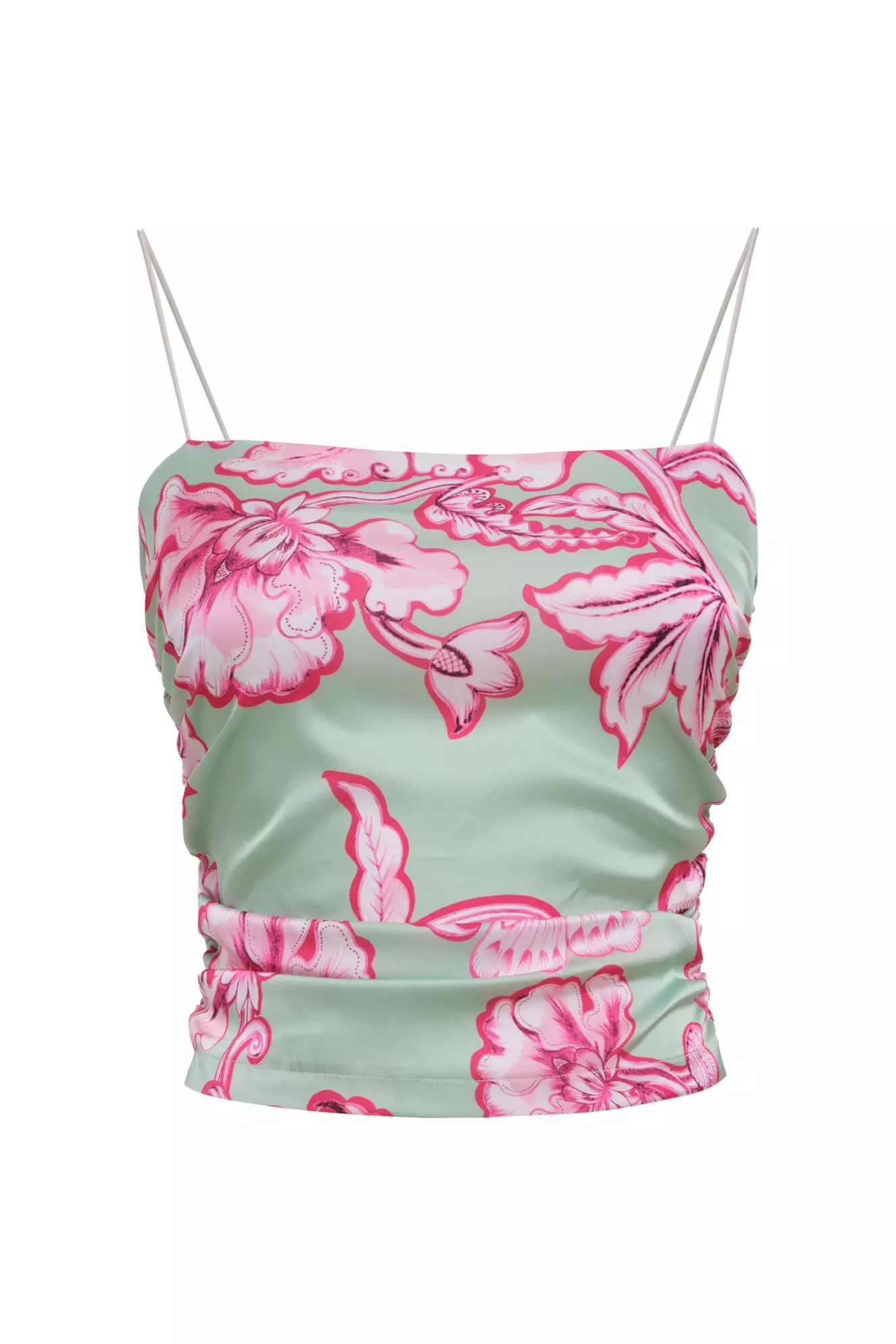 Printed Satin Sleeveless Crop Top