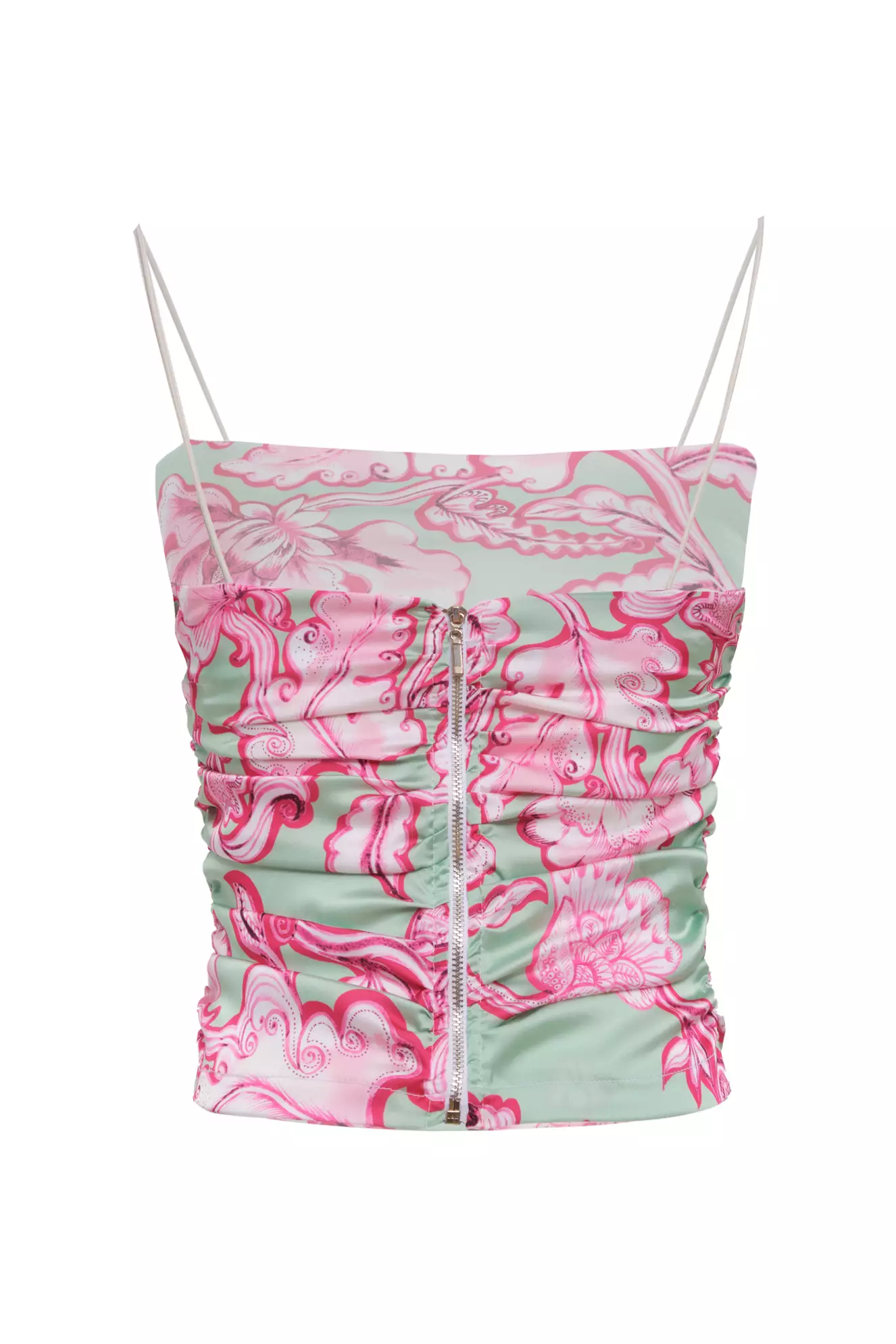 Printed Satin Sleeveless Crop Top