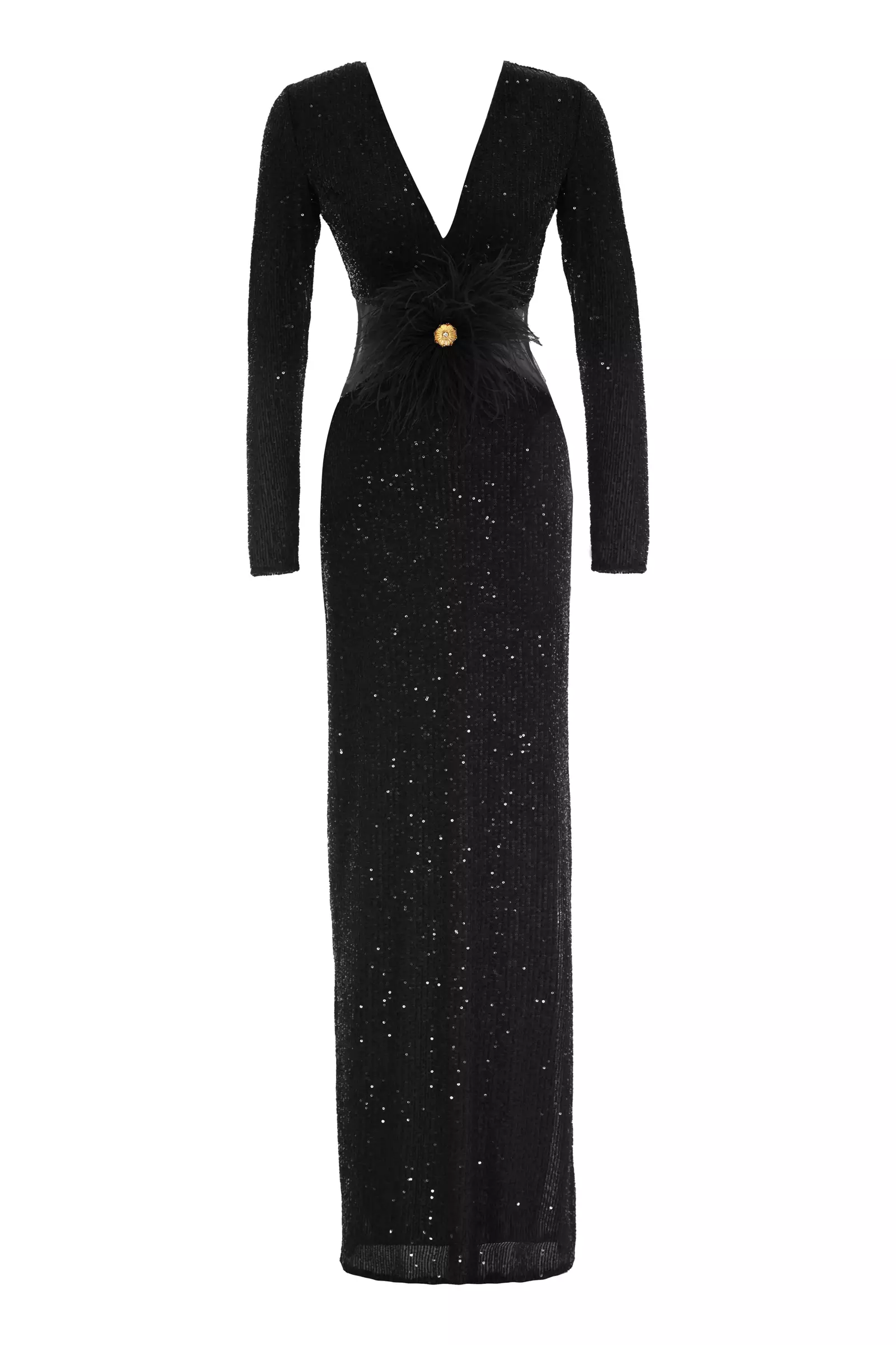 Black Sequin Long Sleeve Maxi Dress