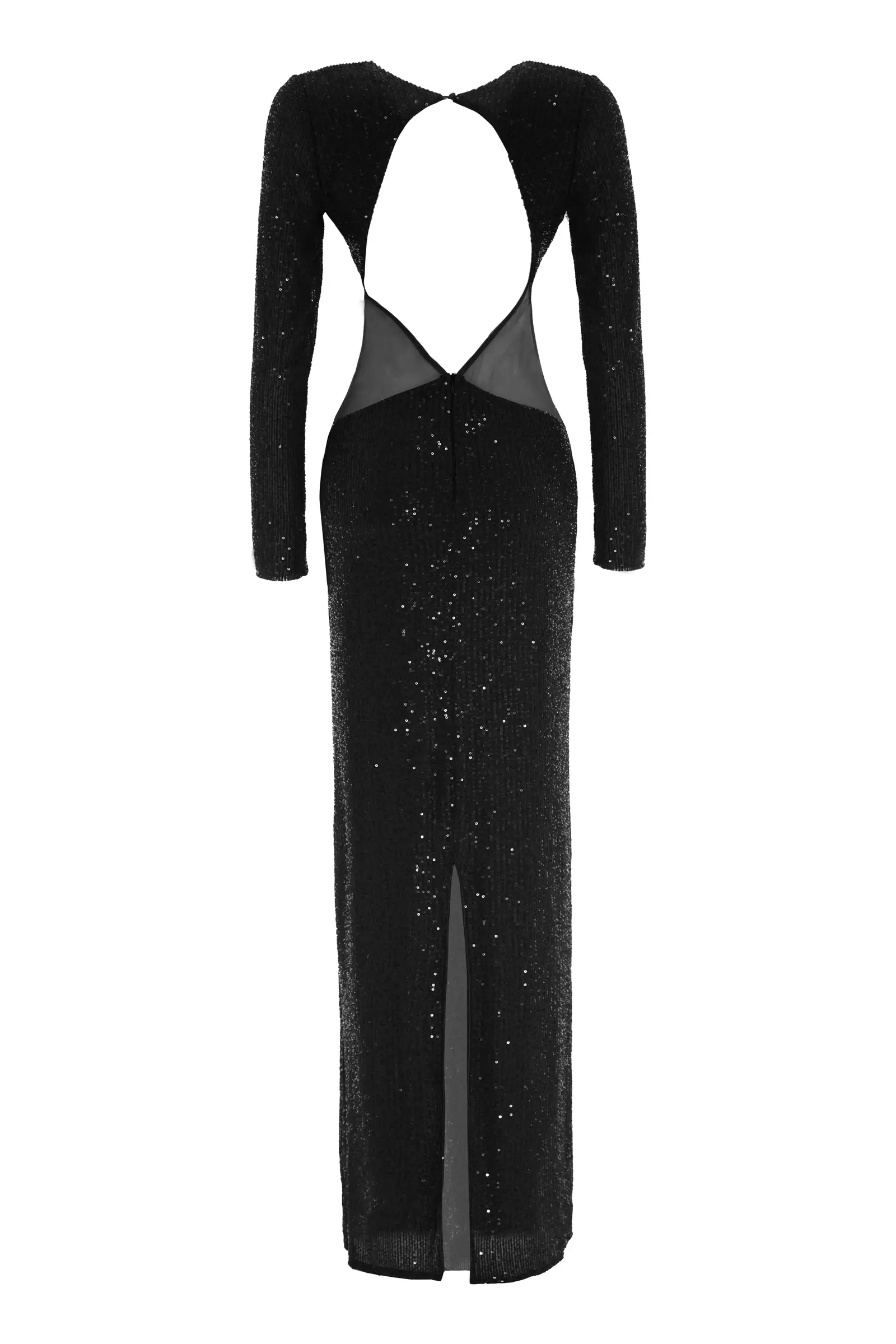Black Sequin Long Sleeve Maxi Dress