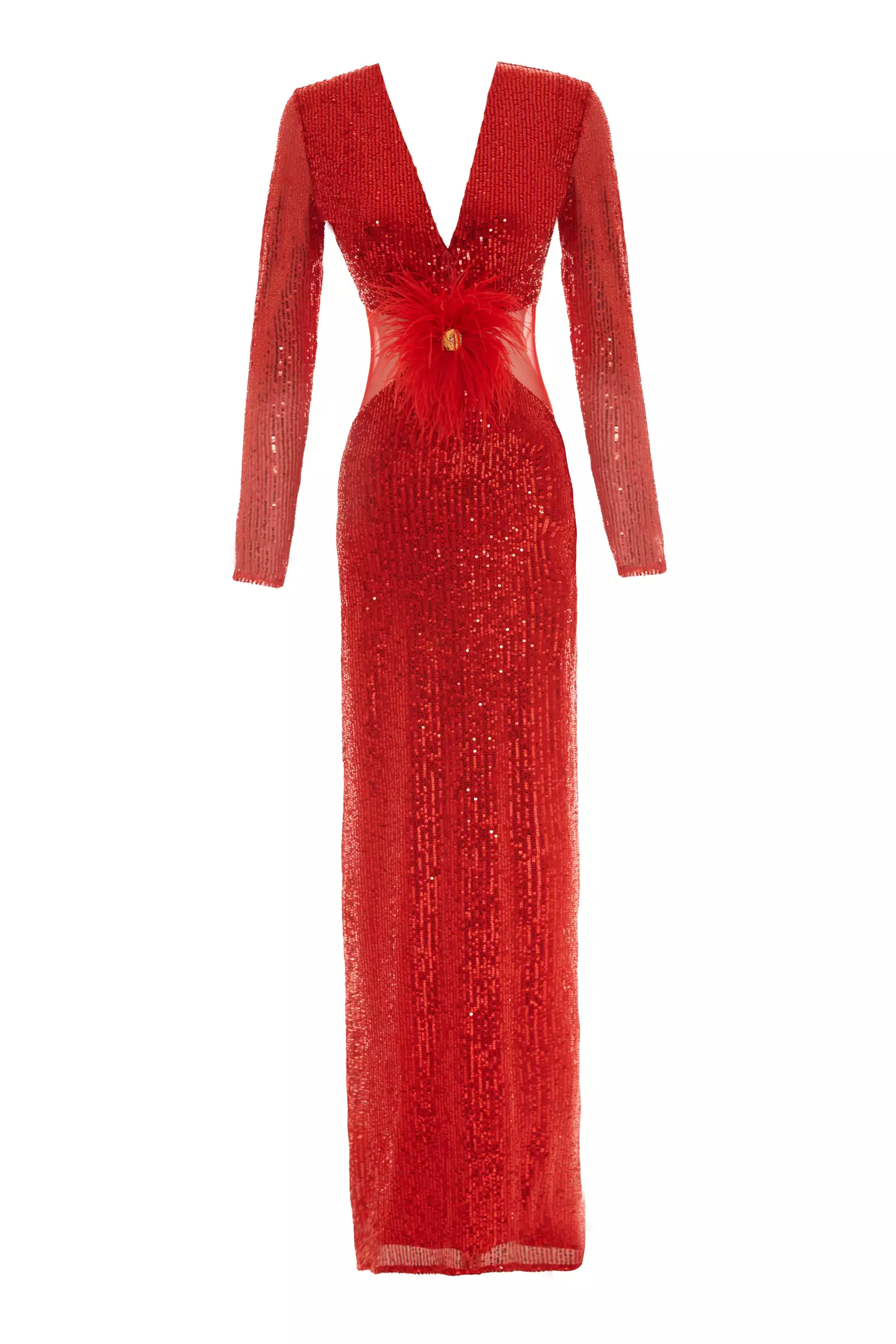 Red Sequin Long Sleeve Maxi Dress