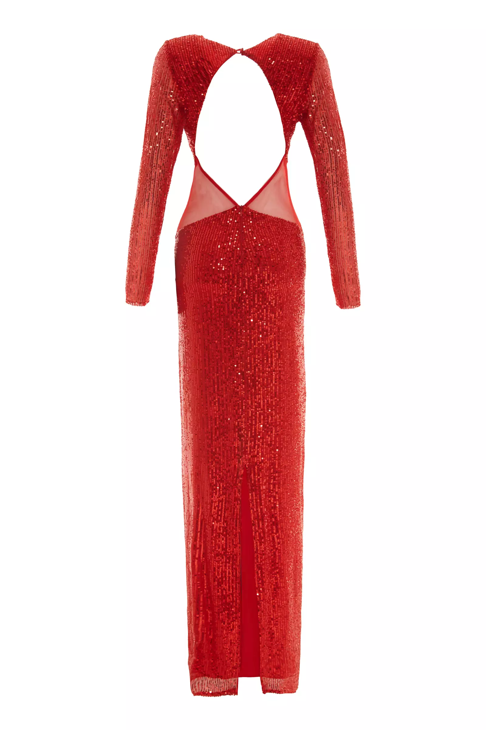 Red Sequin Long Sleeve Maxi Dress