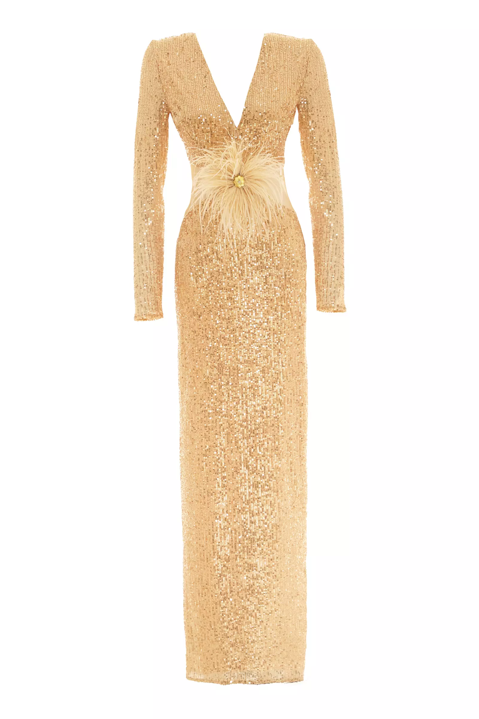 Gold sequin long sleeve maxi dress