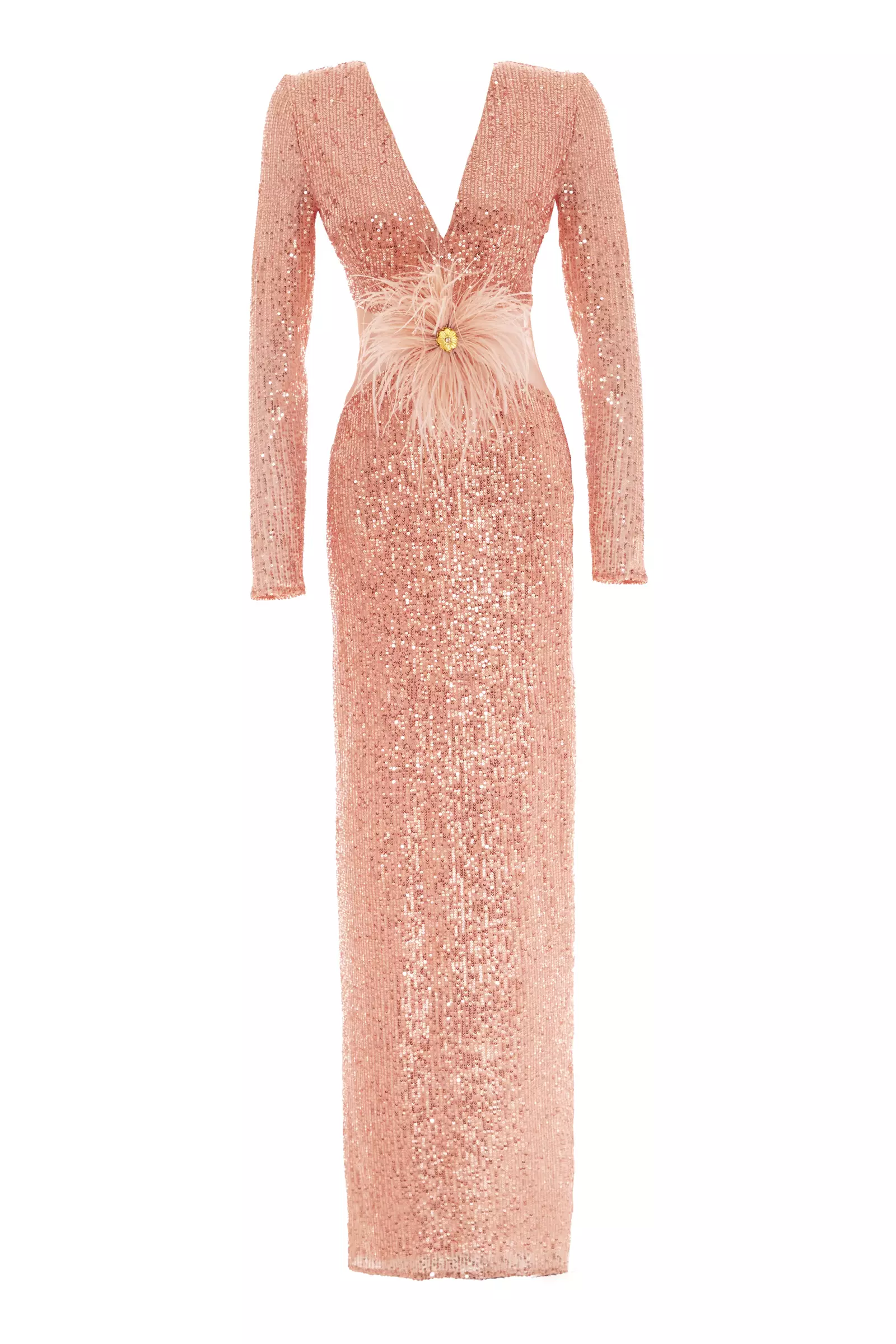 Blush Sequin Long Sleeve Maxi Dress