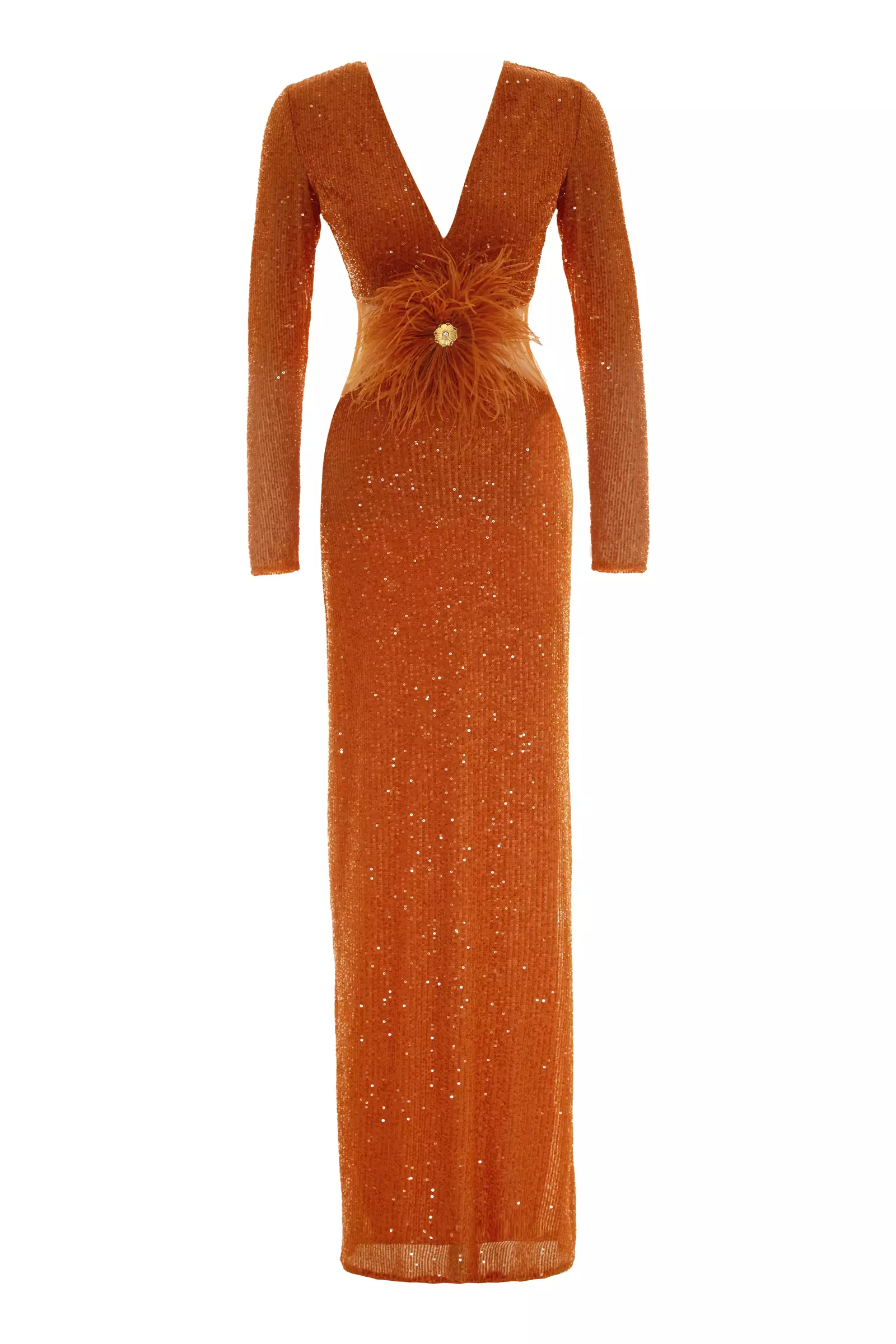 Printed sequin long sleeve maxi dress