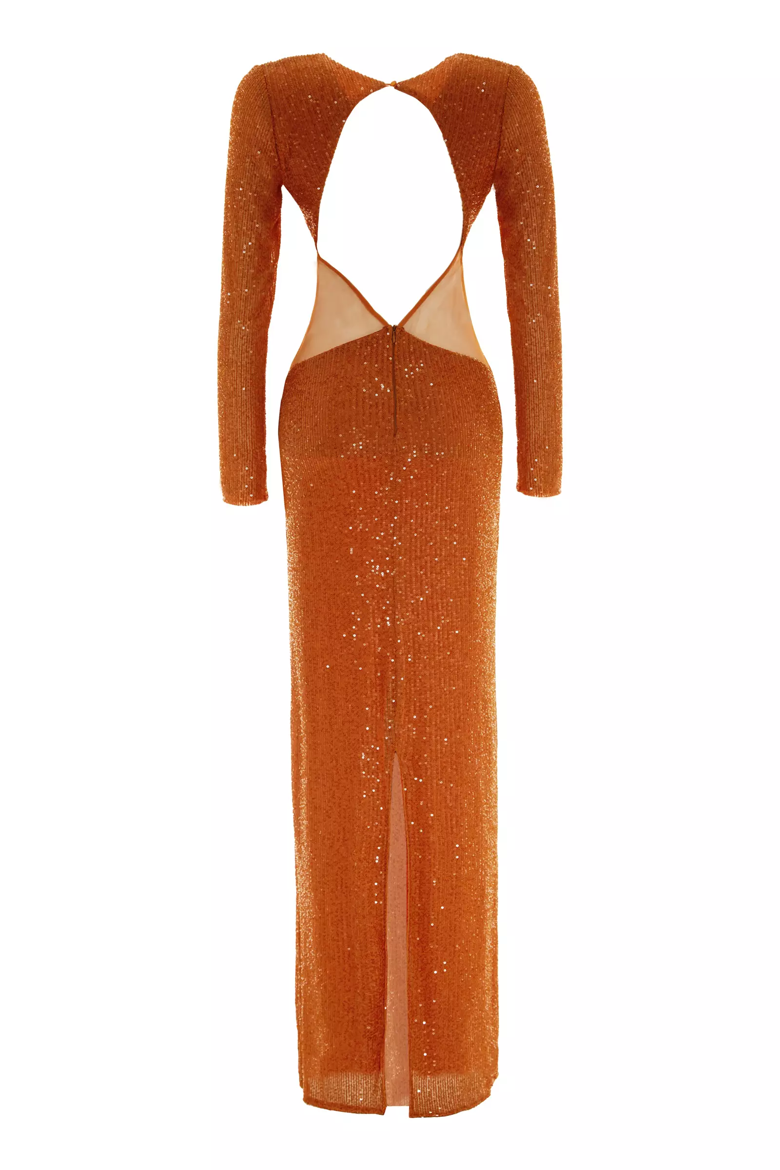 Printed Sequin Long Sleeve Maxi Dress
