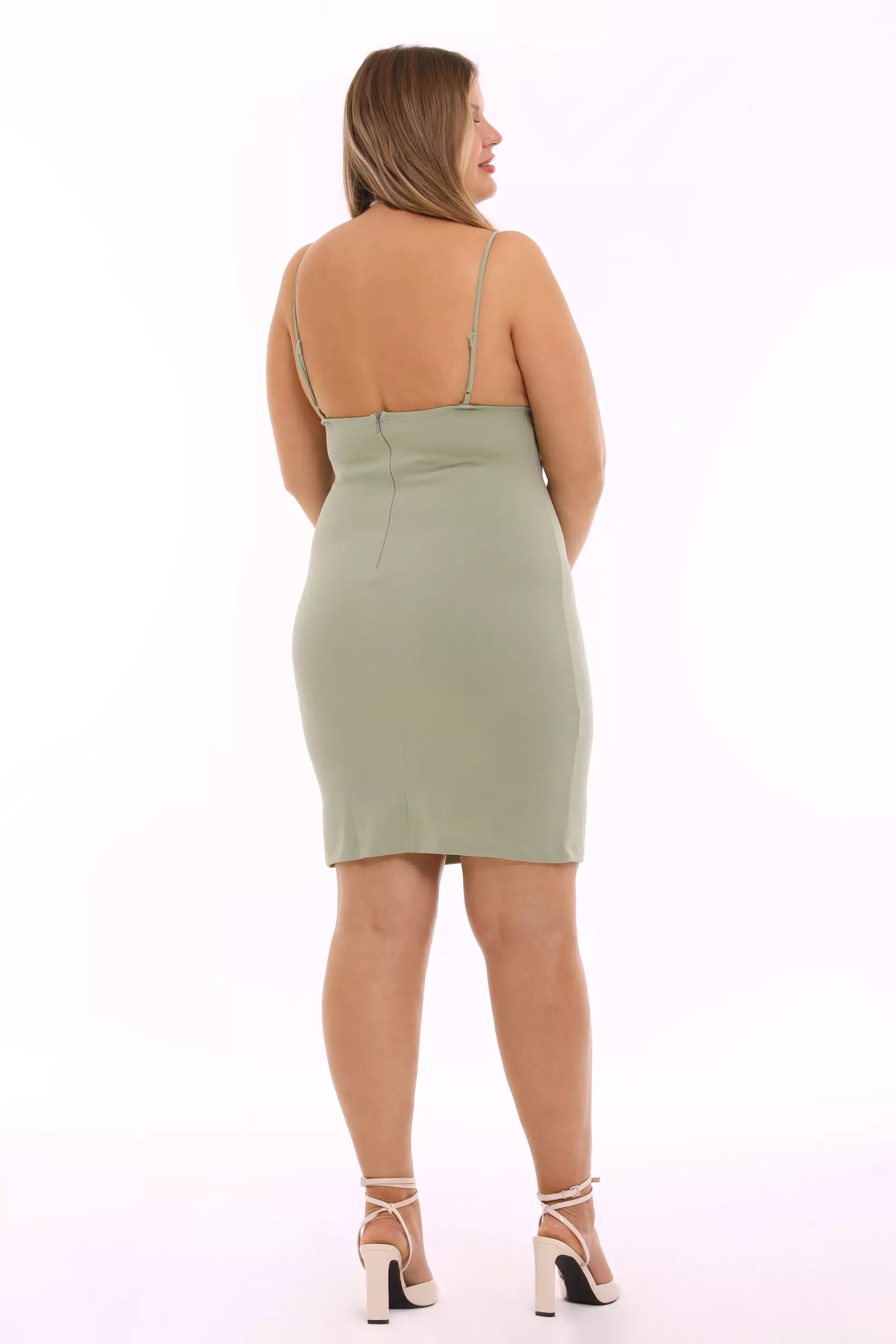 Mint Green Plus Size Crepe Sleeveless Mini Dress