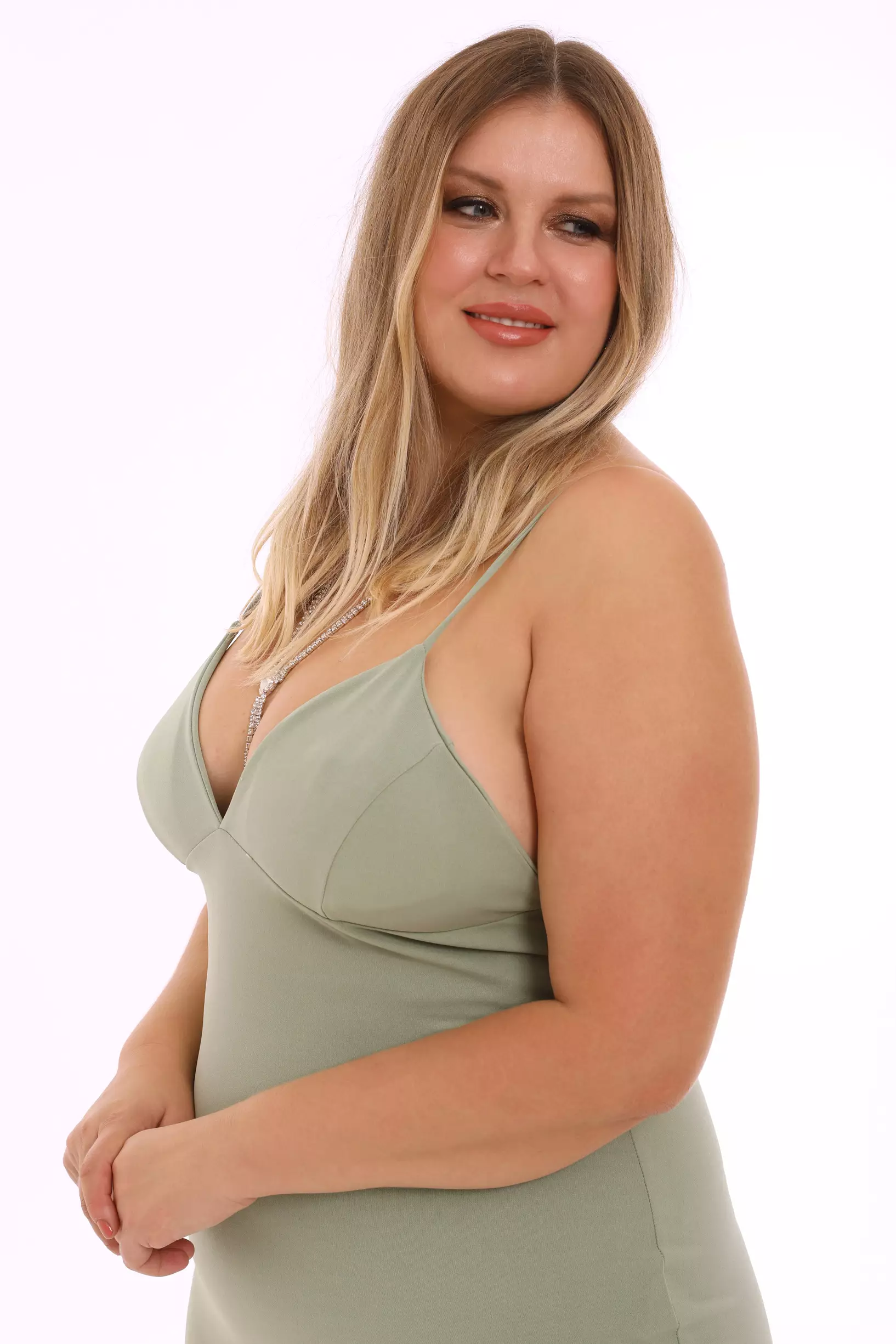 Mint Green Plus Size Crepe Sleeveless Mini Dress
