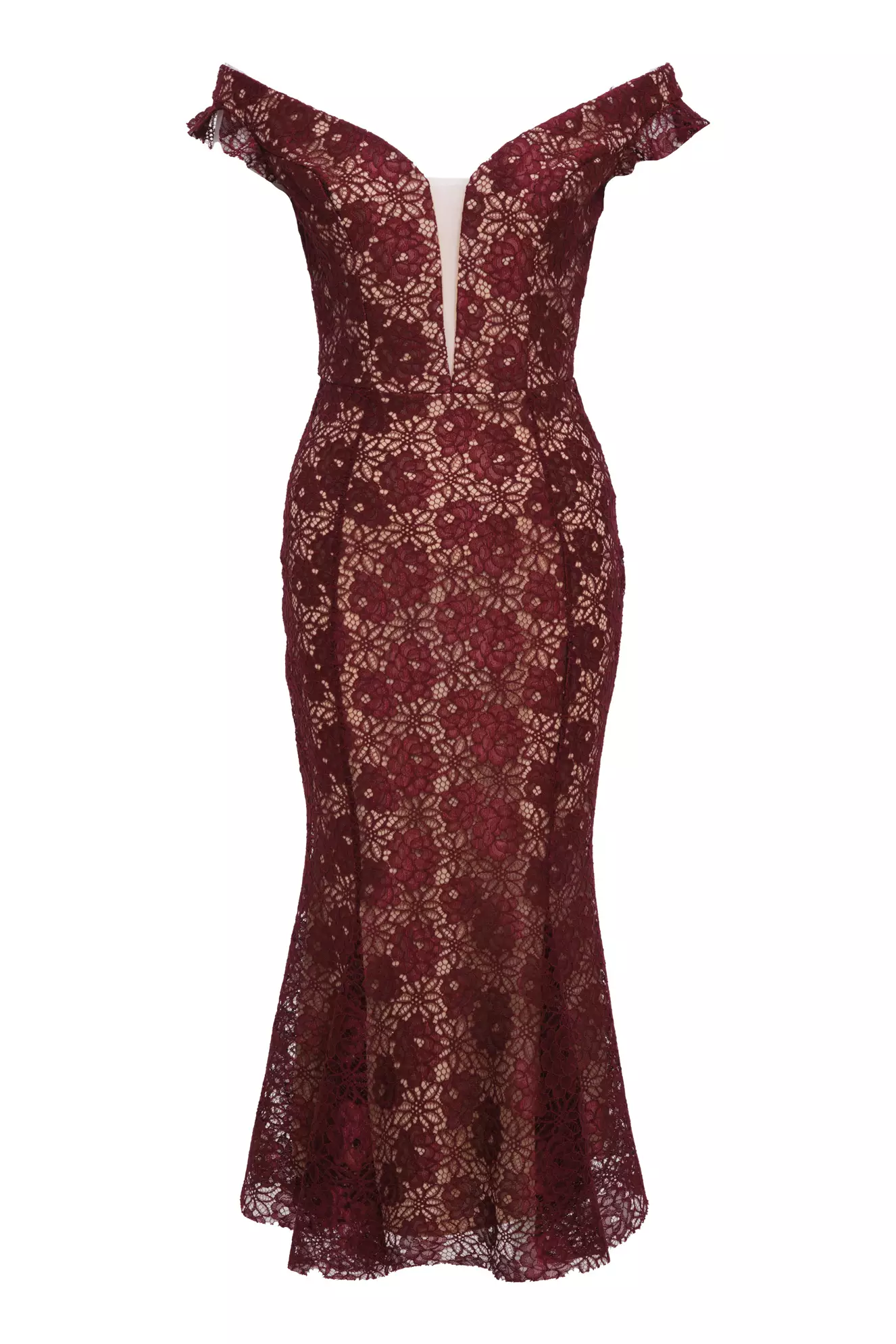 Maroon Lace Sleeveless Maxi Dress