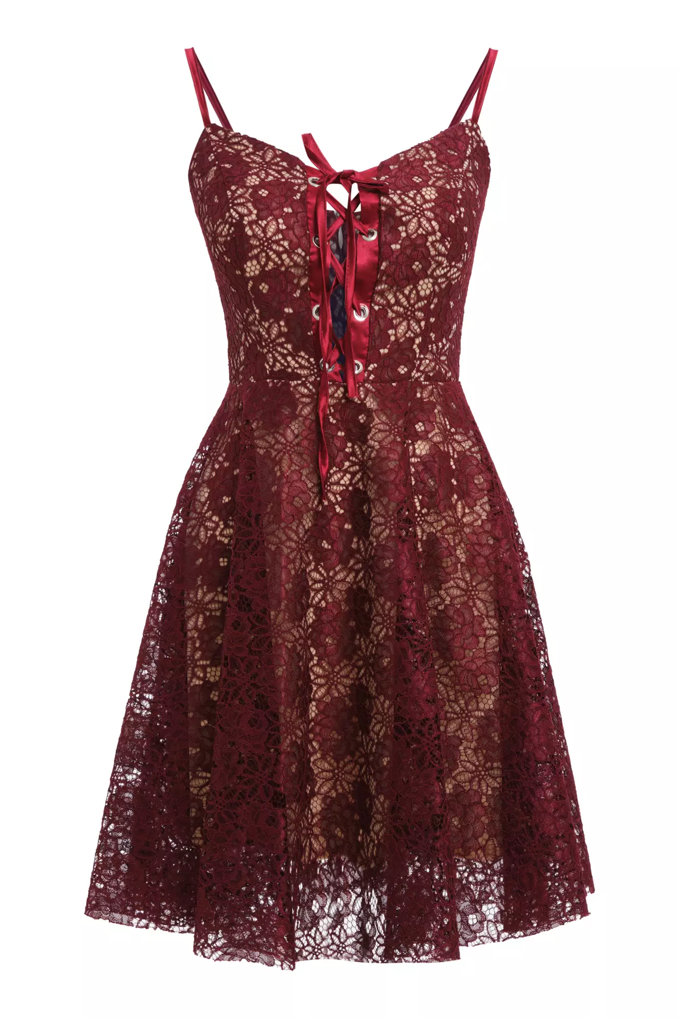 Maroon Lace Sleeveless Mini Dress
