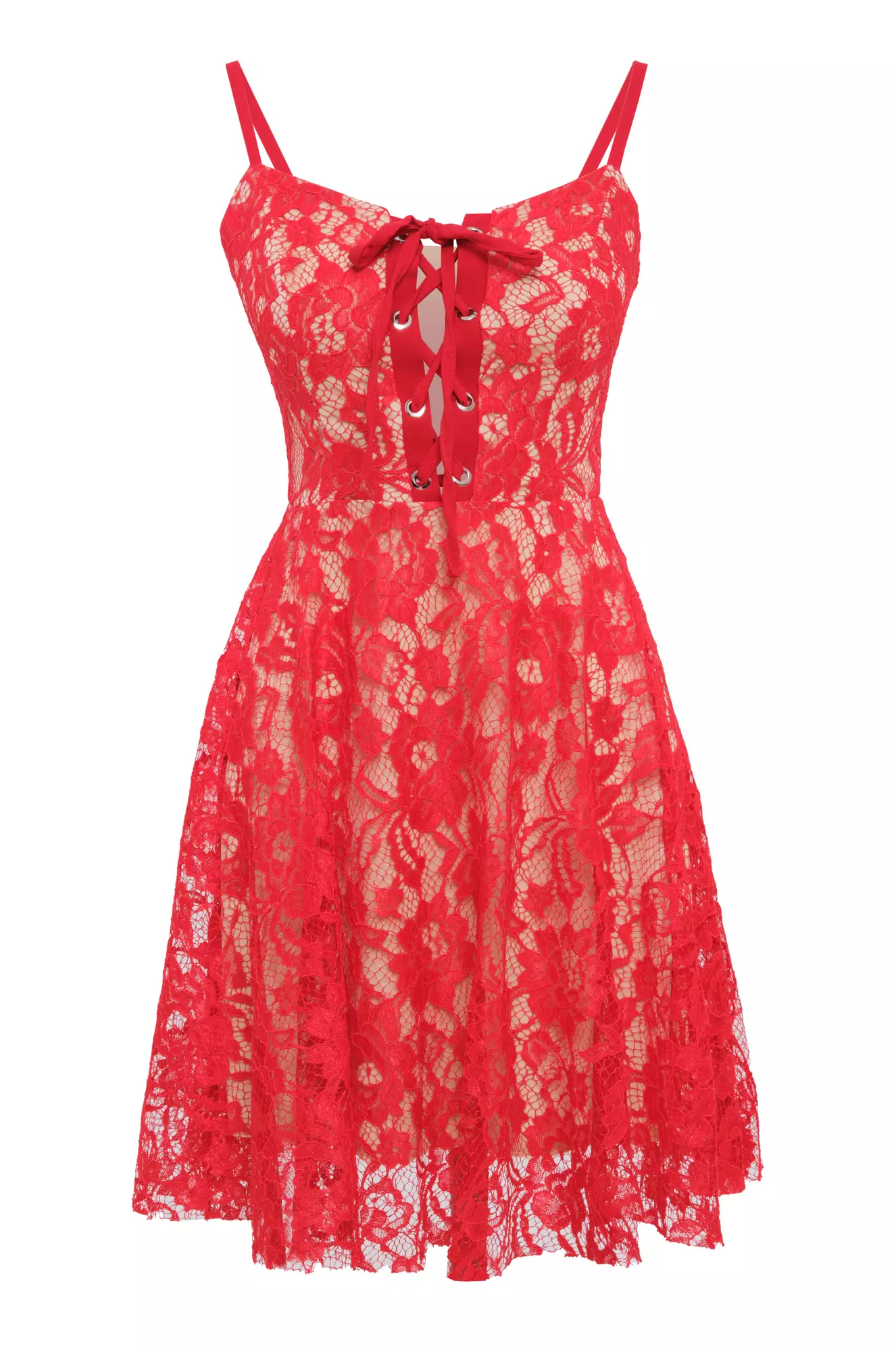 Red Lace Sleeveless Mini Dress