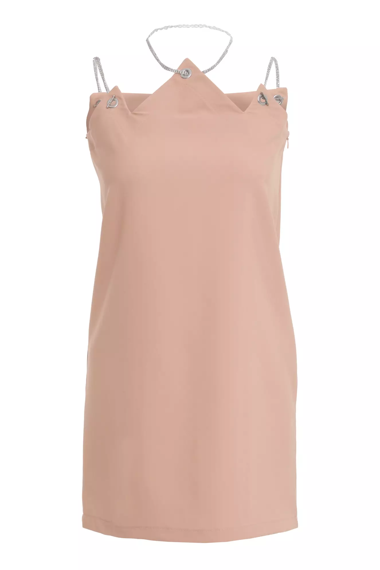Beige Crepe Sleeveless Mini Dress