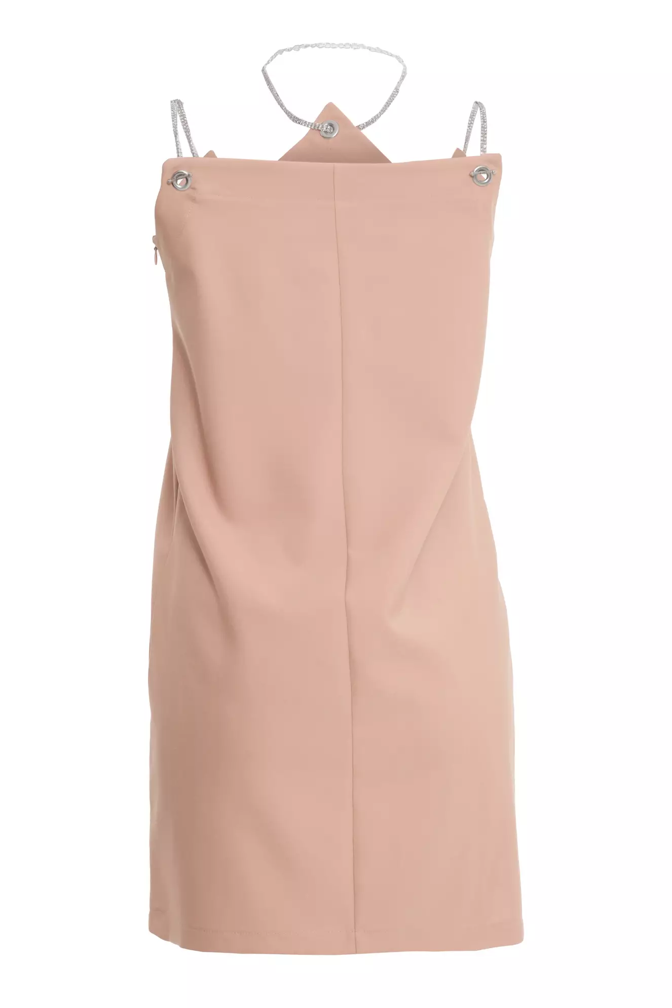 Beige Crepe Sleeveless Mini Dress