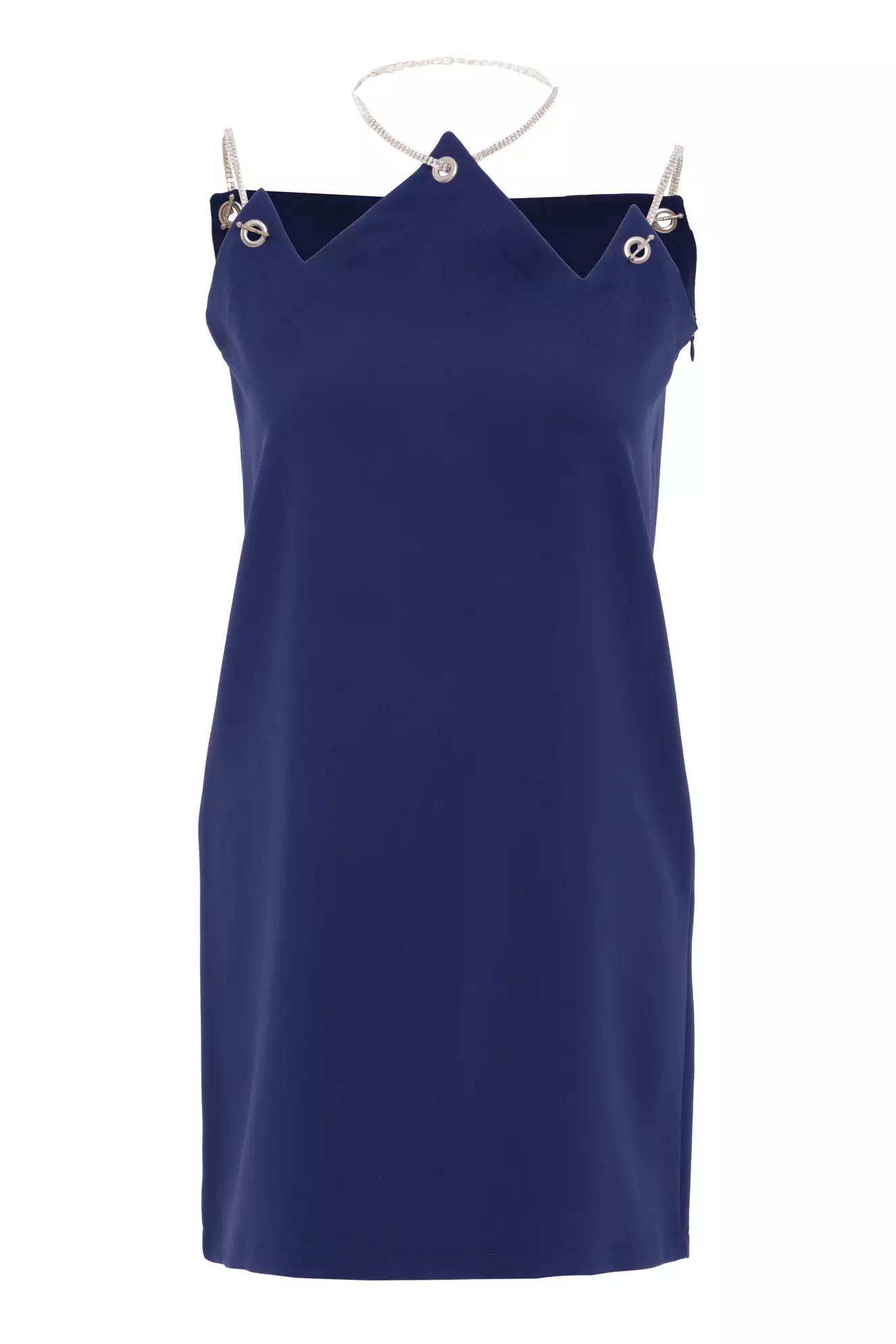 Navy Blue Crepe Sleeveless Mini Dress