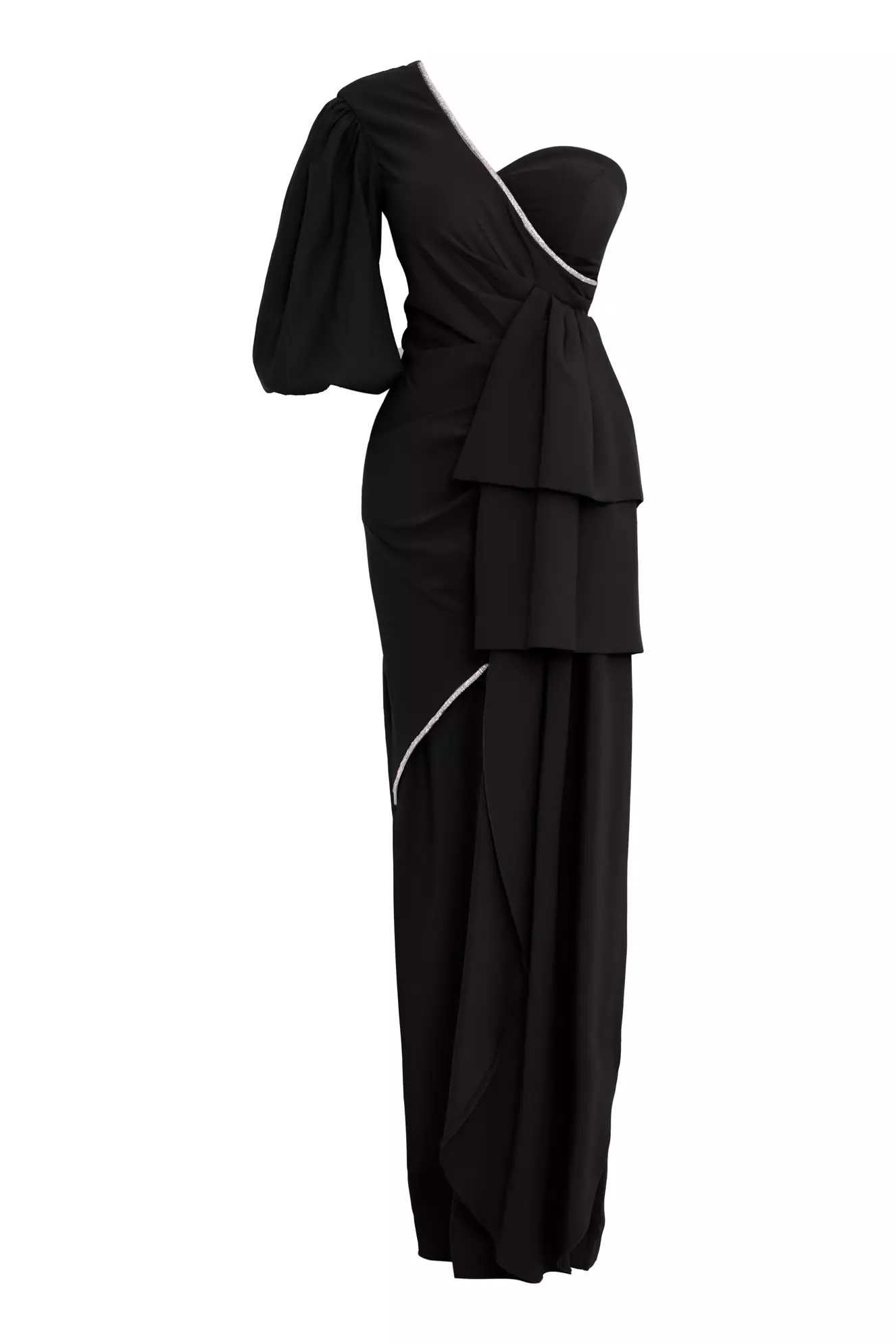 Black Crepe One Arm Maxi Dress