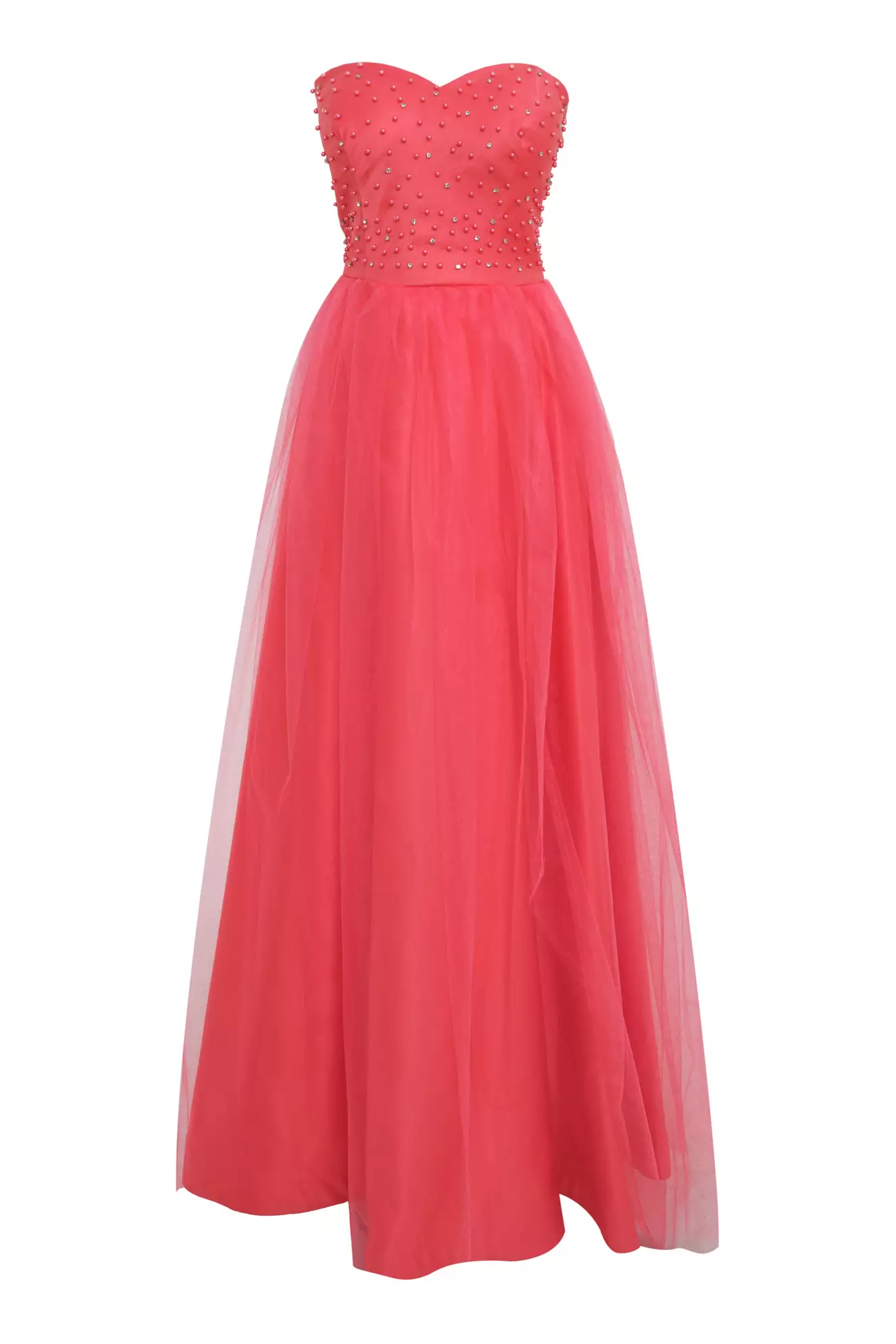 Coral Tulle Strapless Maxi Dress