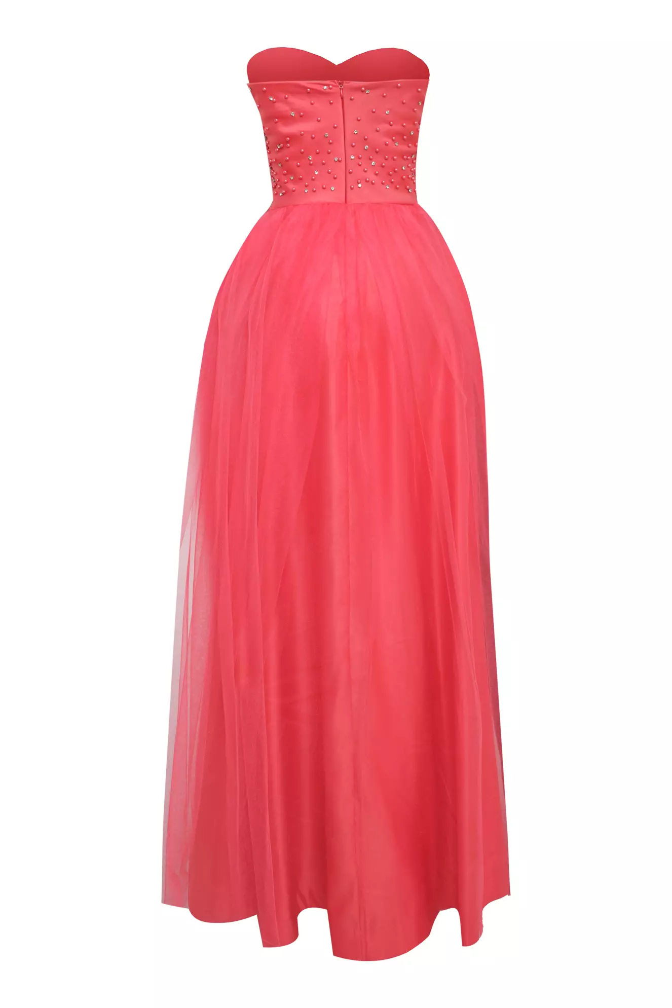 Coral Tulle Strapless Maxi Dress