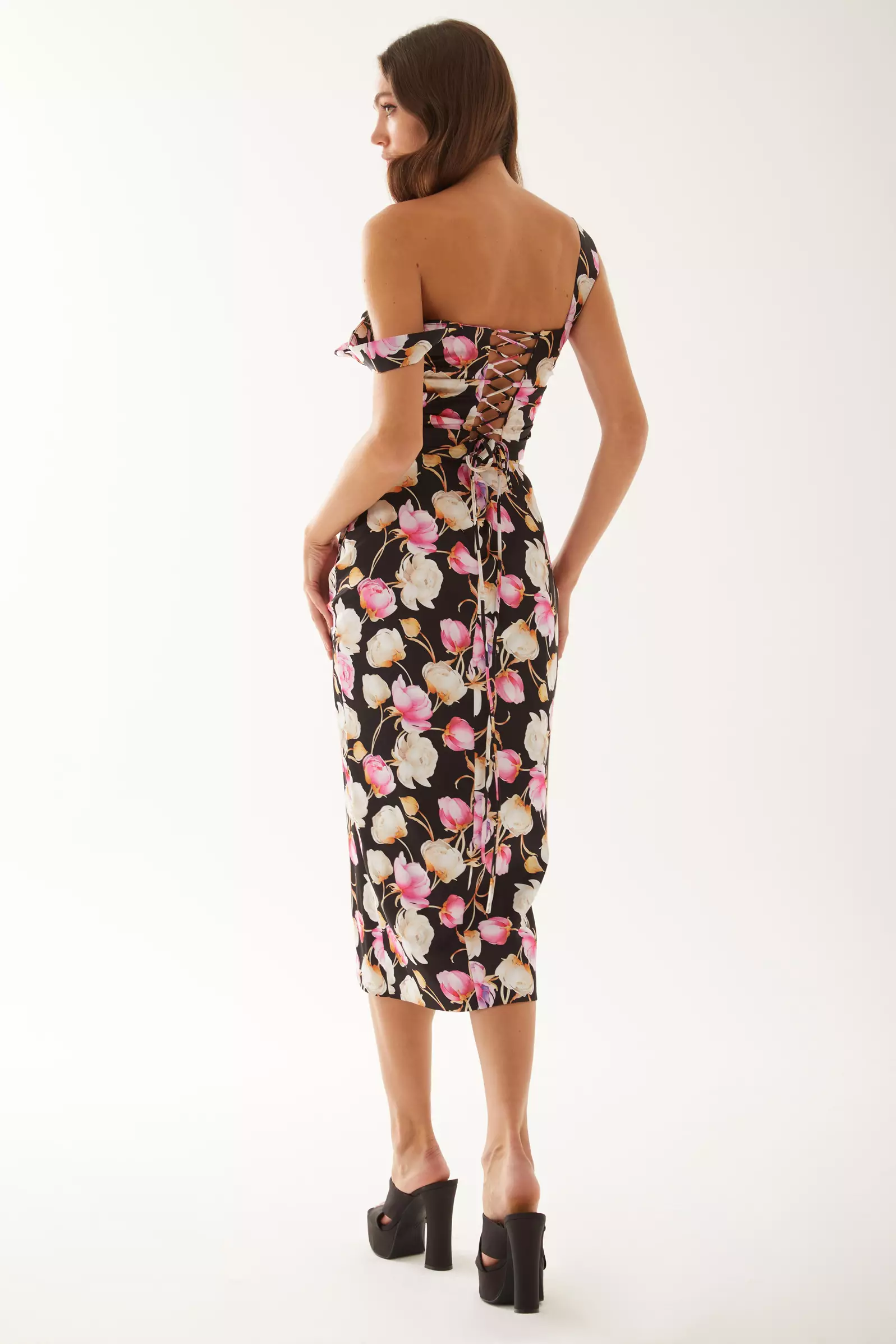 Printed Satin Sleeveless Midi