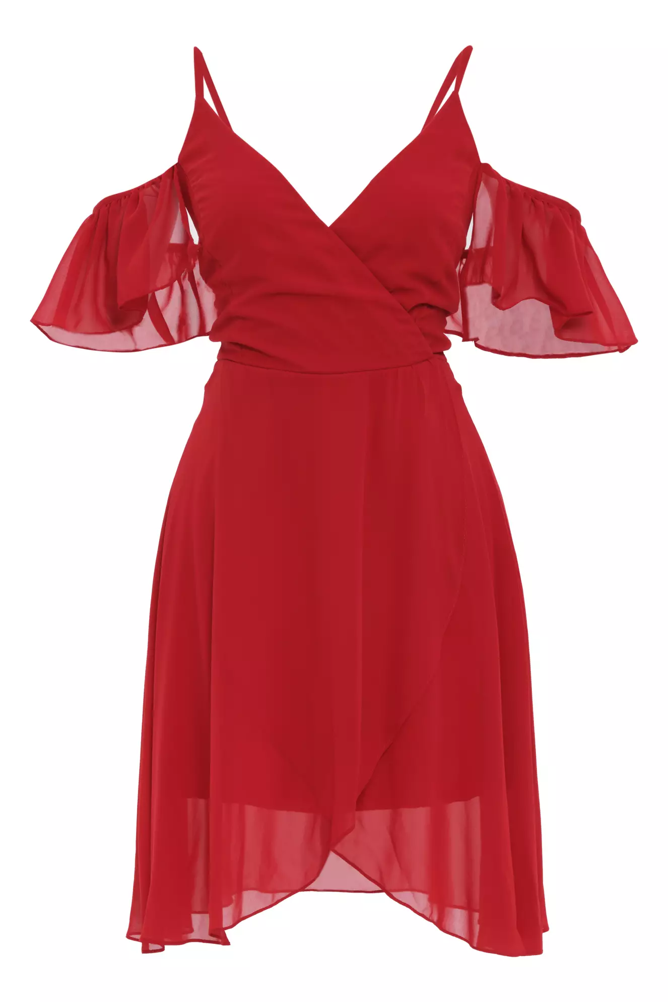 Red Sifon Short Sleeve Mini Dress