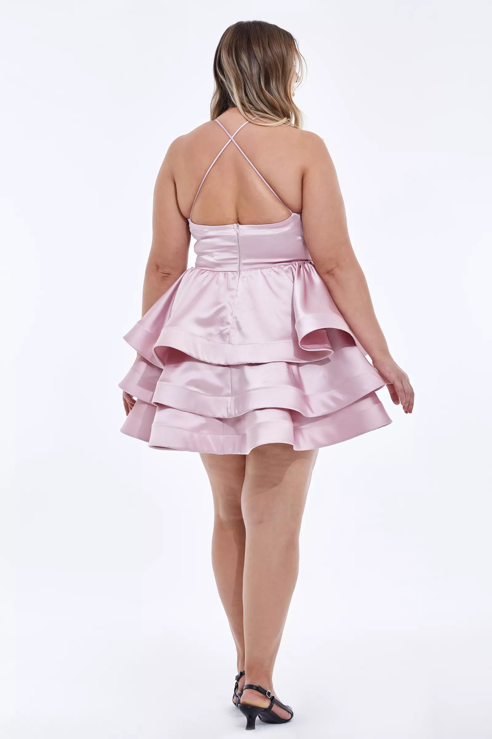 Blush Plus Size Satin Sleeveless Mini Dress