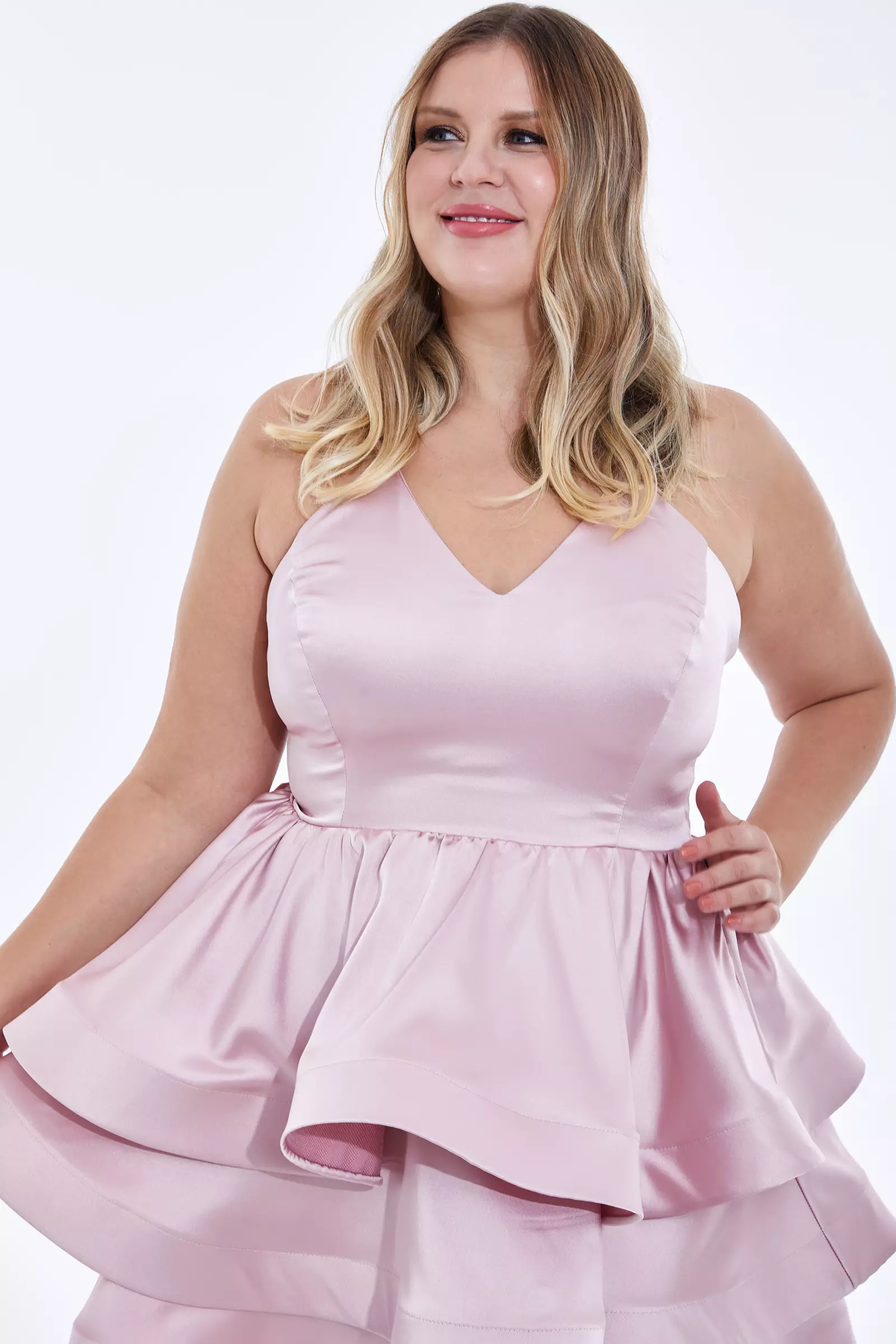 Blush Plus Size Satin Sleeveless Mini Dress