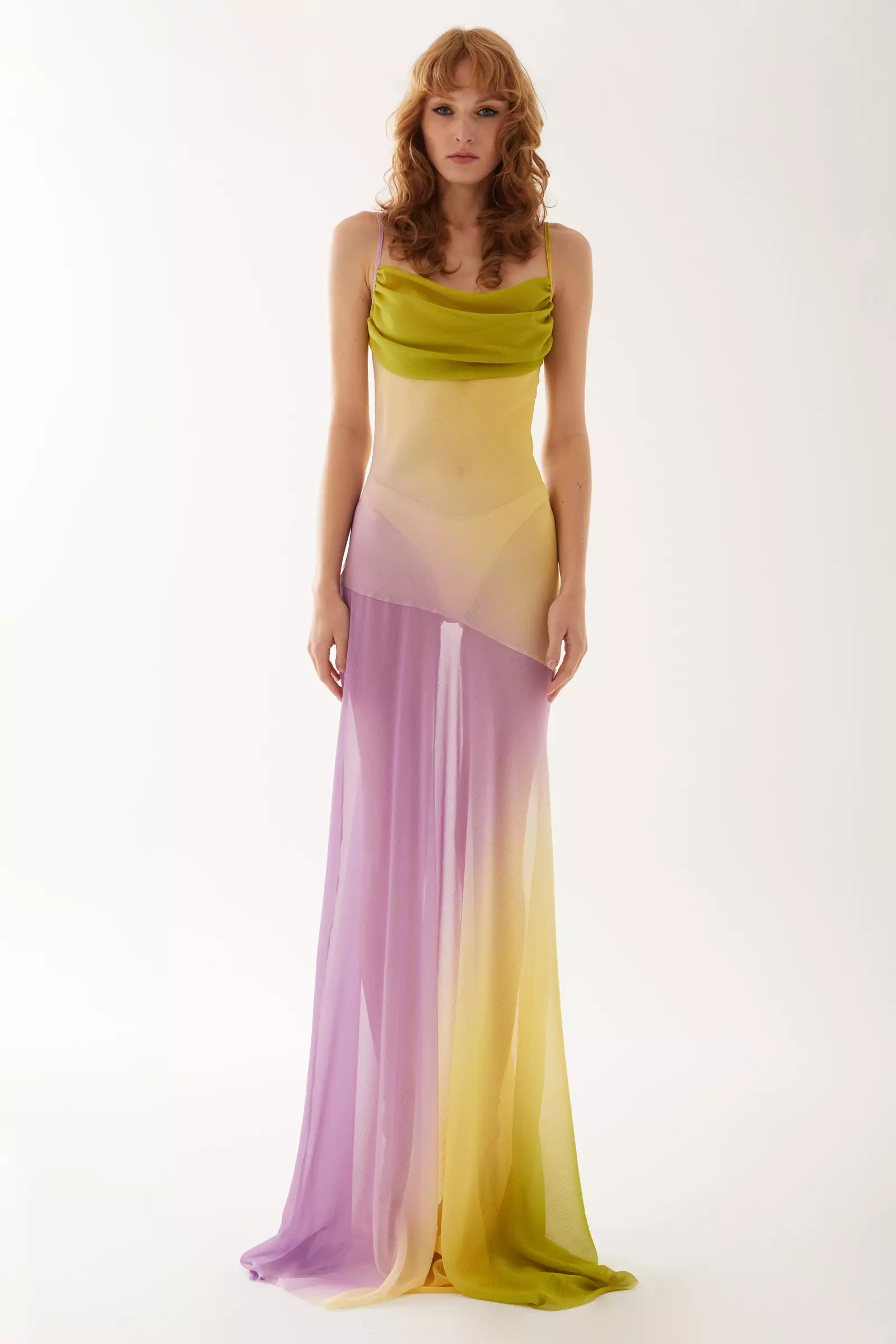 Printed Sifon Sleeveless Long Dress