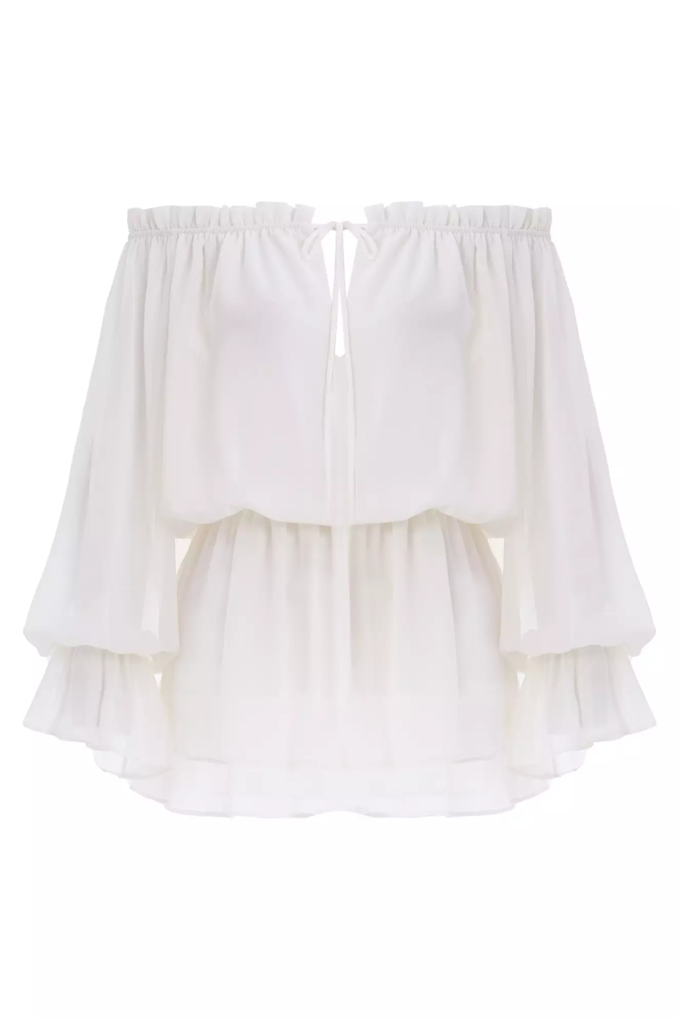 White sifon long sleeve mini dress