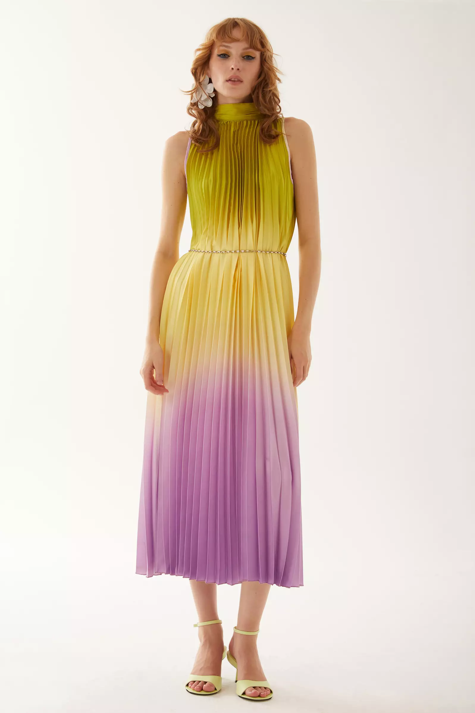 Printed Satin Sleeveless Long Dress