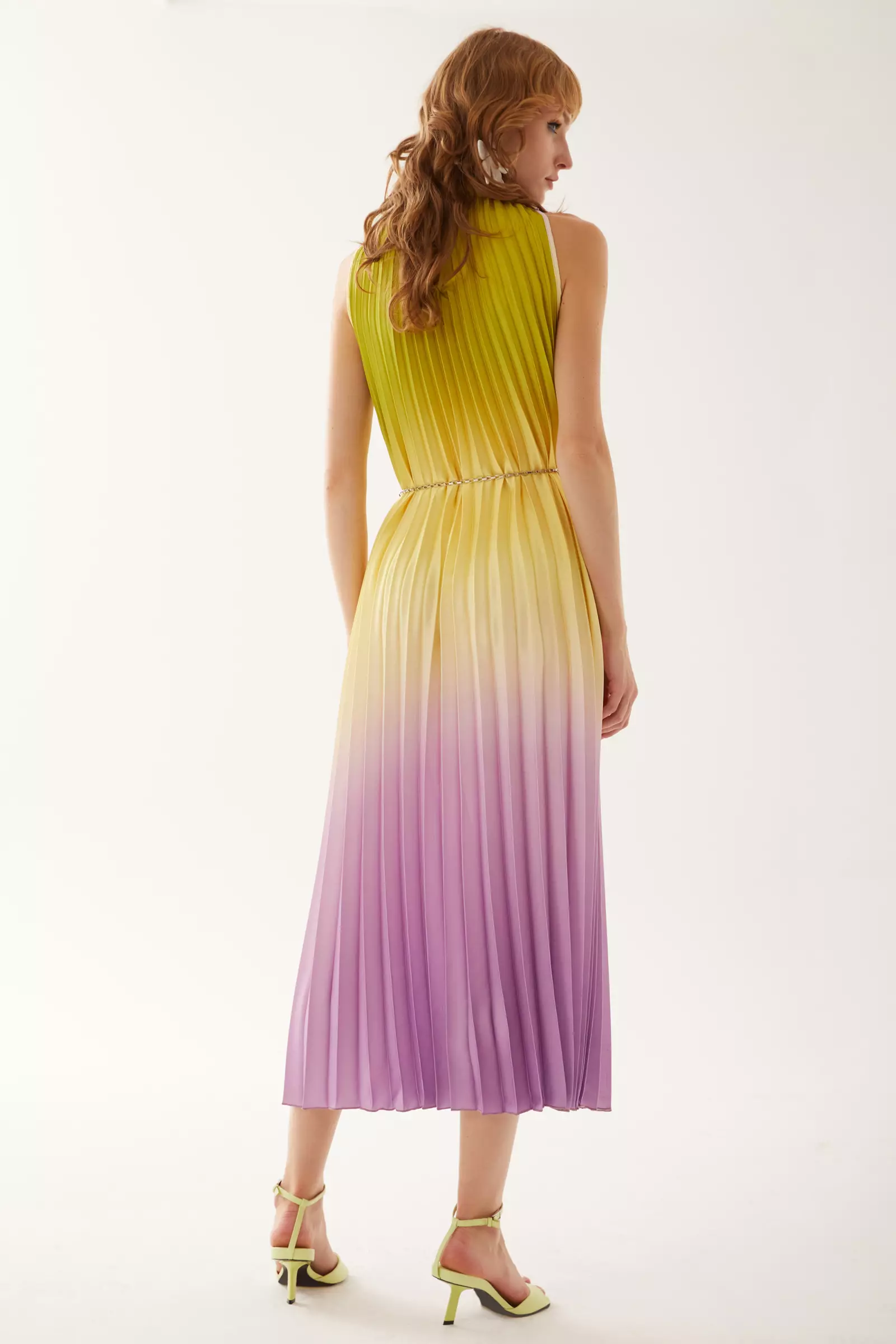 Printed Satin Sleeveless Long Dress