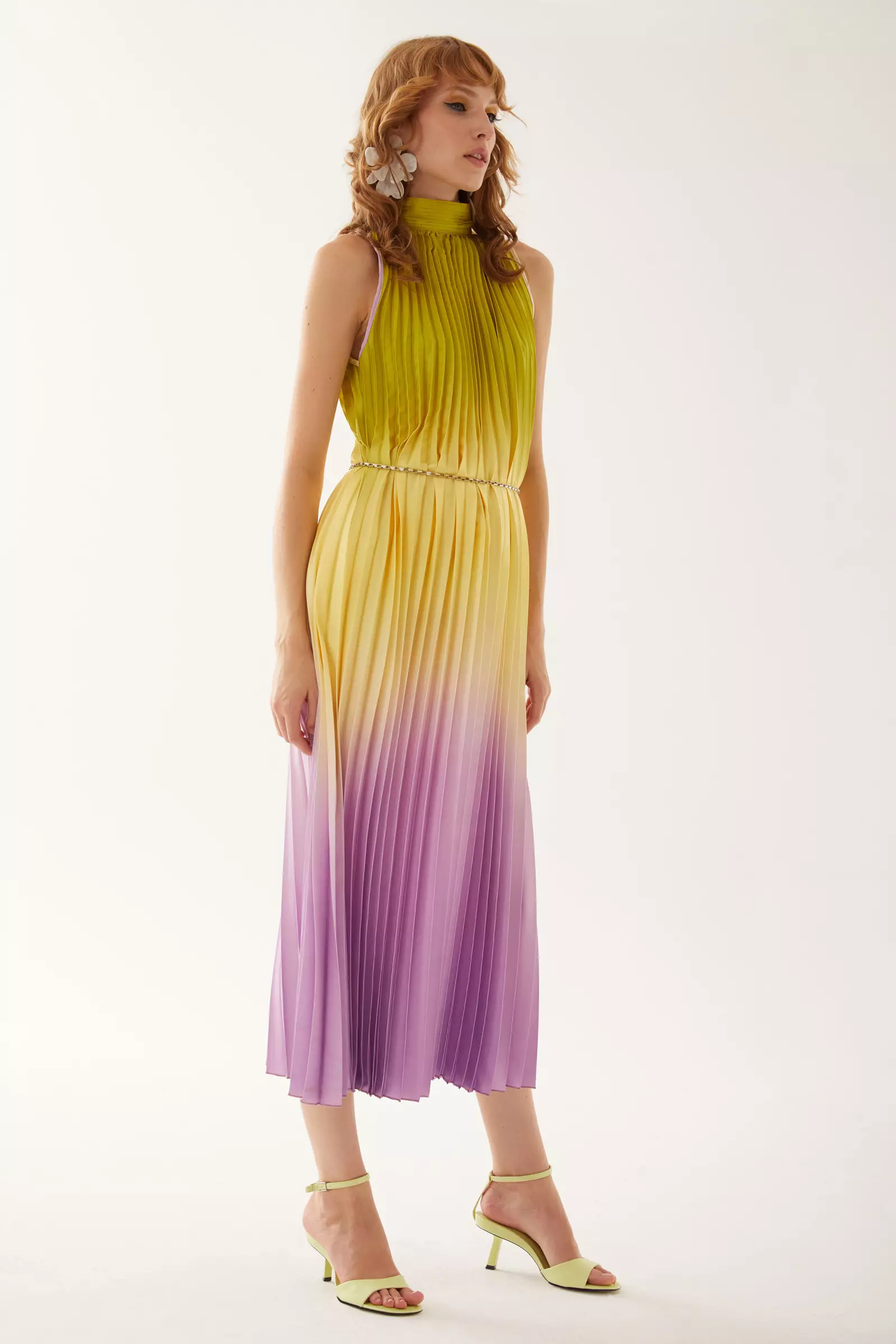 Printed Satin Sleeveless Long Dress