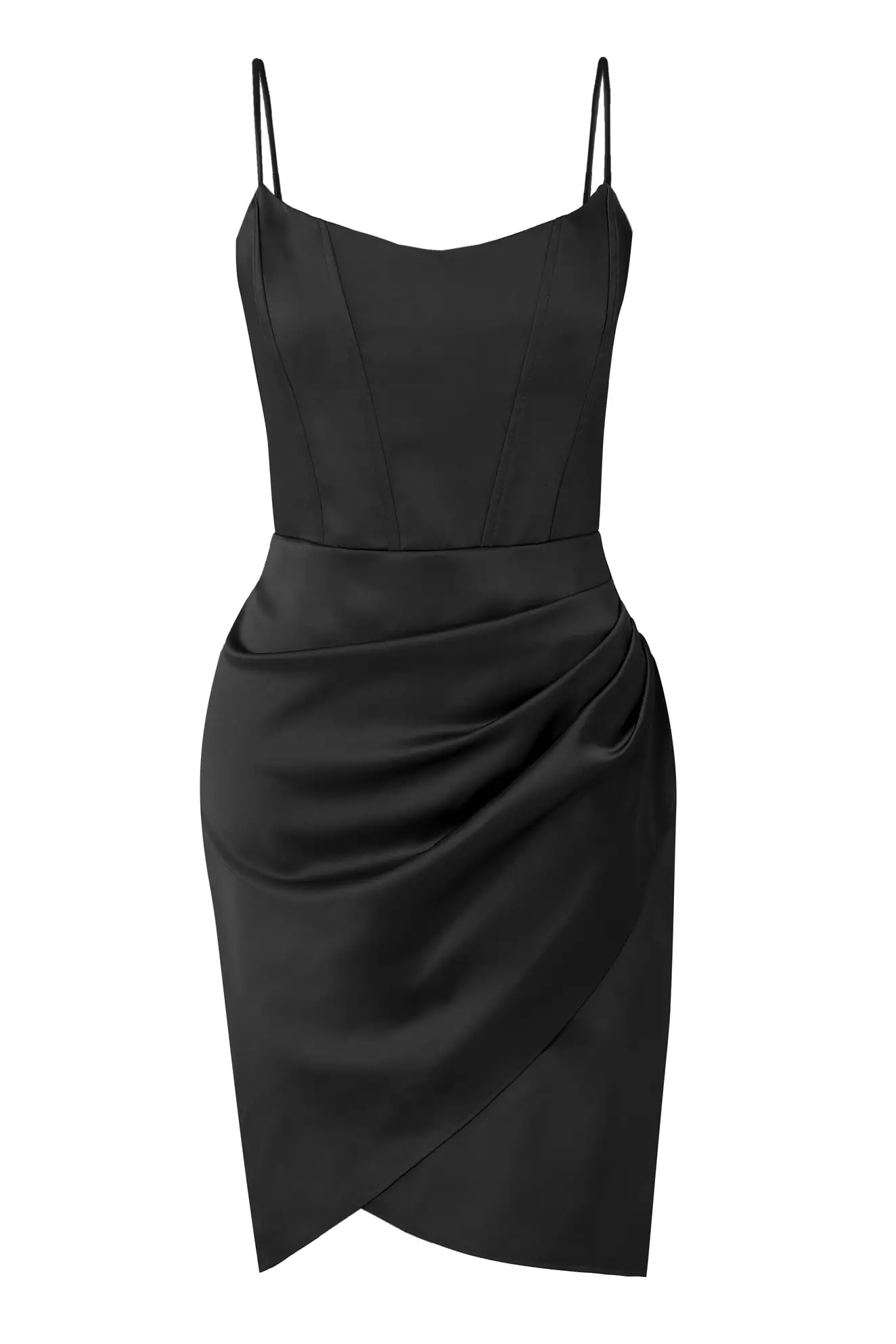 Black Satin Sleeveless Mini Dress