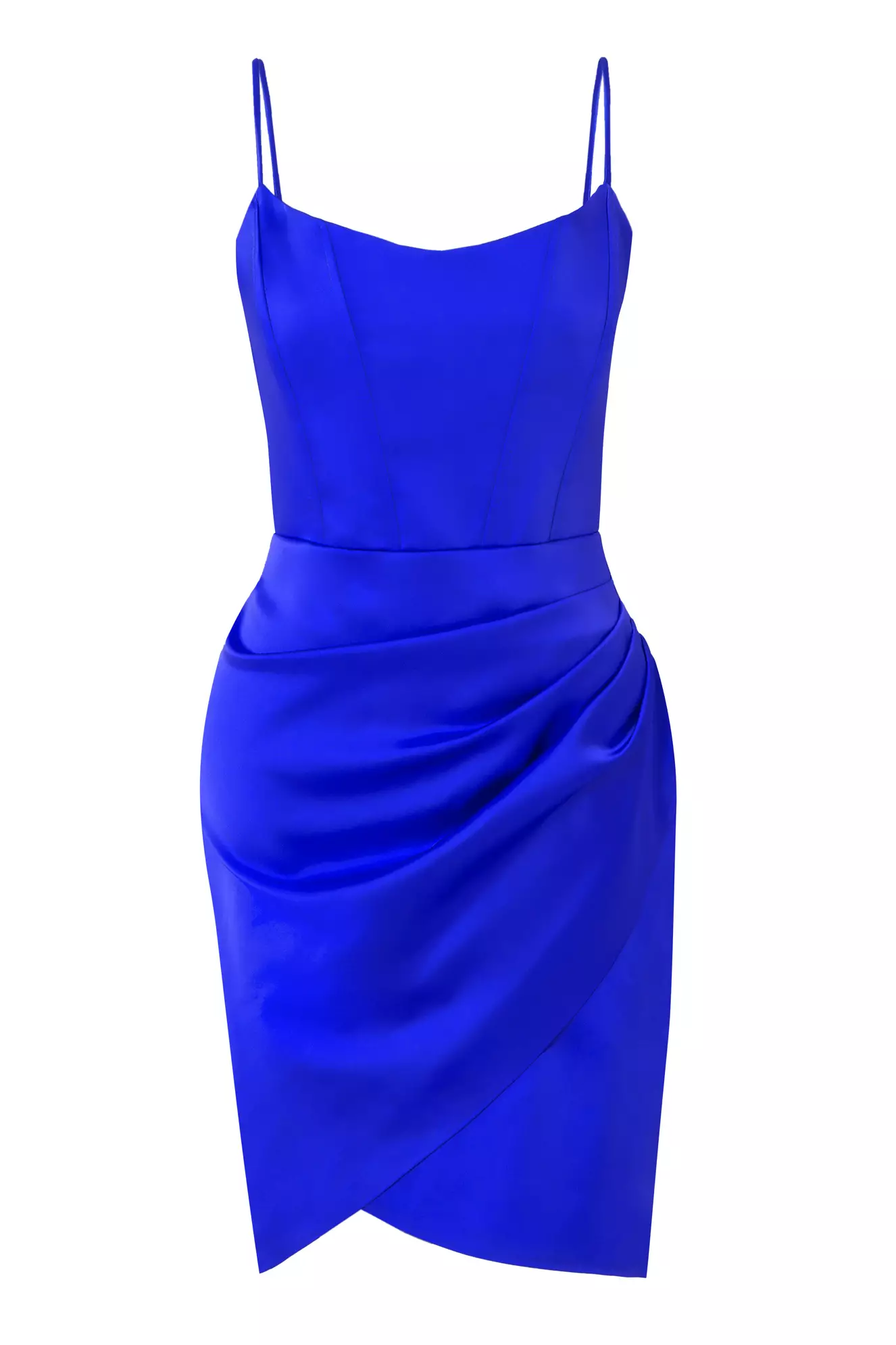 Blue Satin Sleeveless Mini Dress