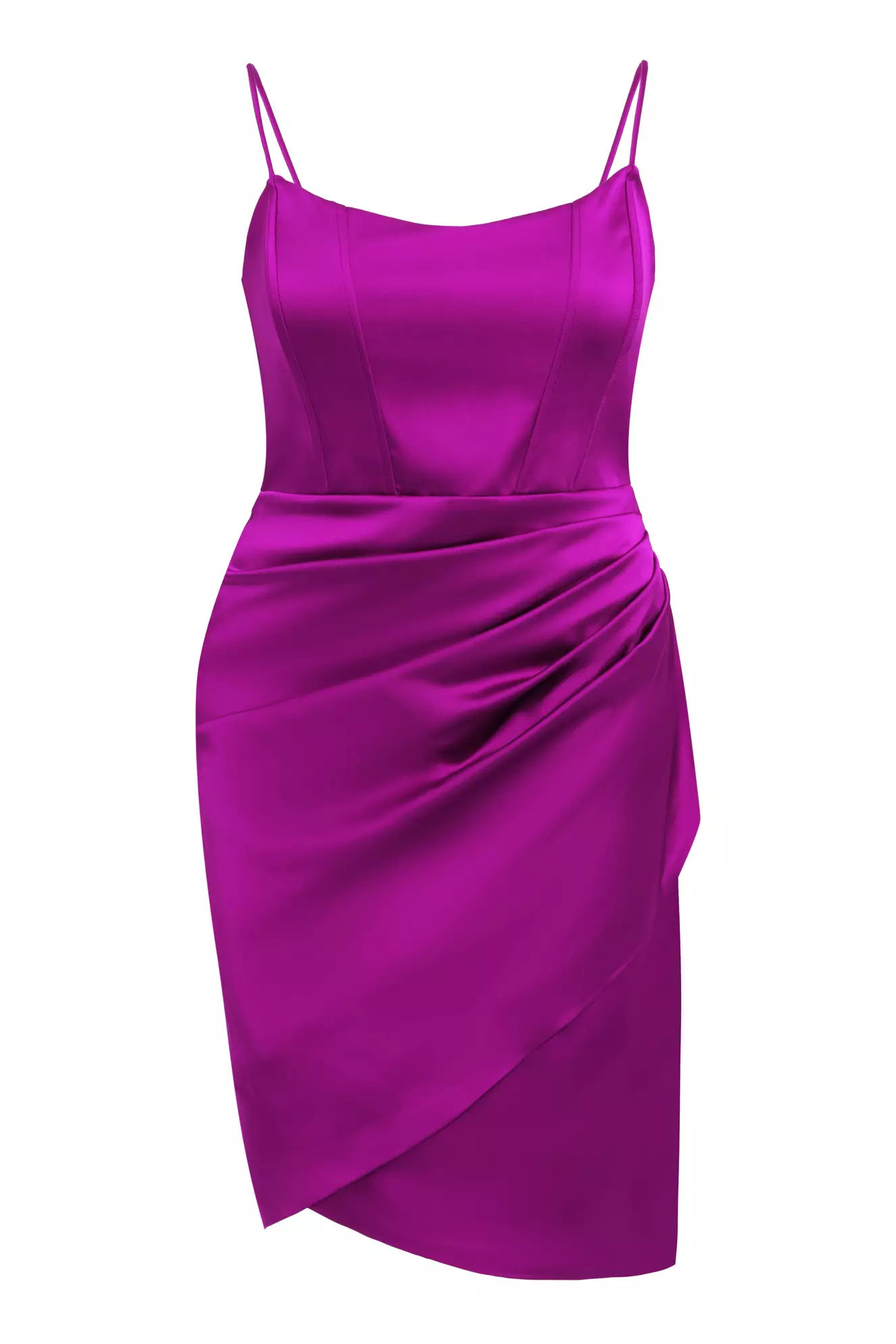 Fuchsia Plus Size Satin Sleeveless Mini Dress