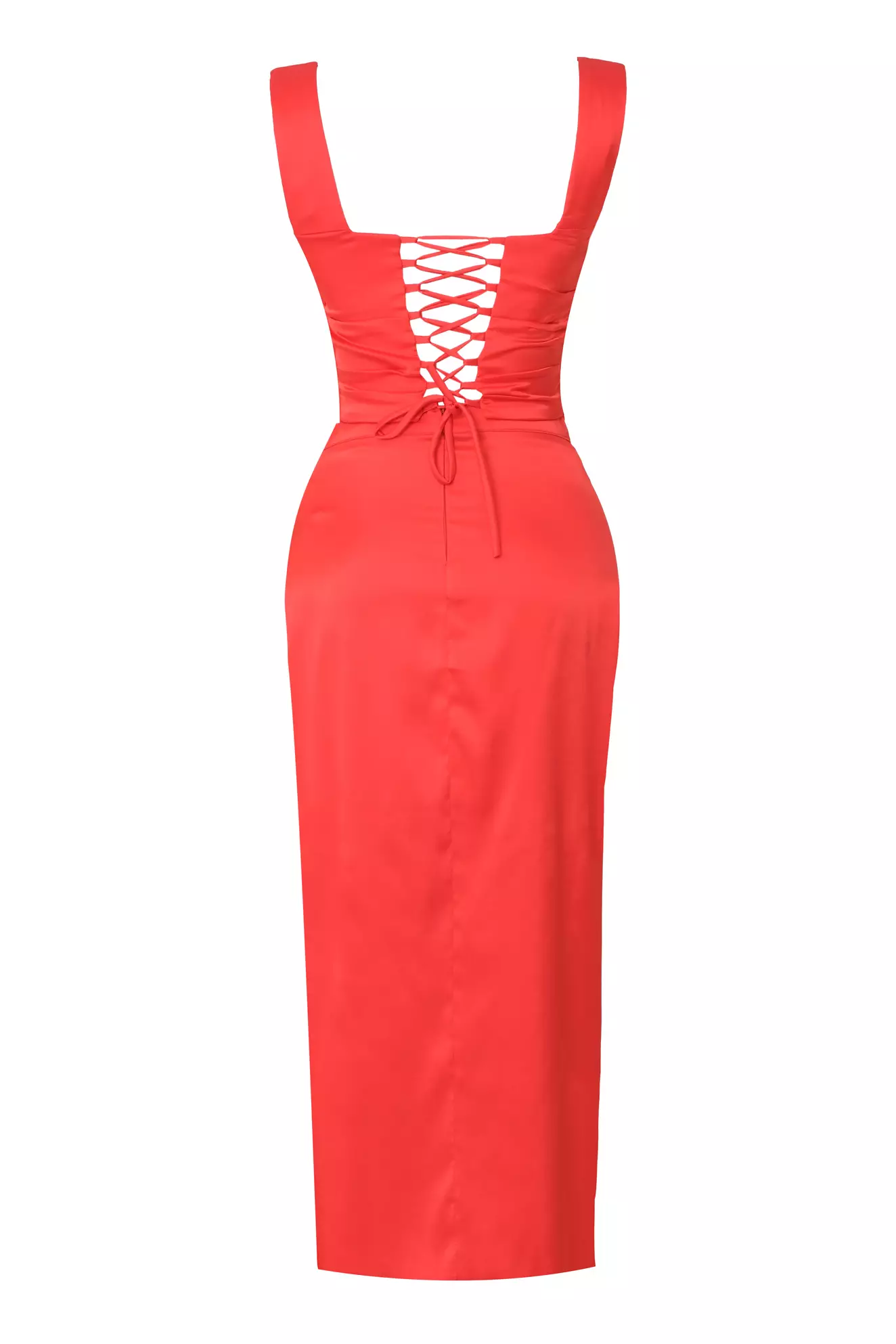 Coral Satin Sleeveless Midi