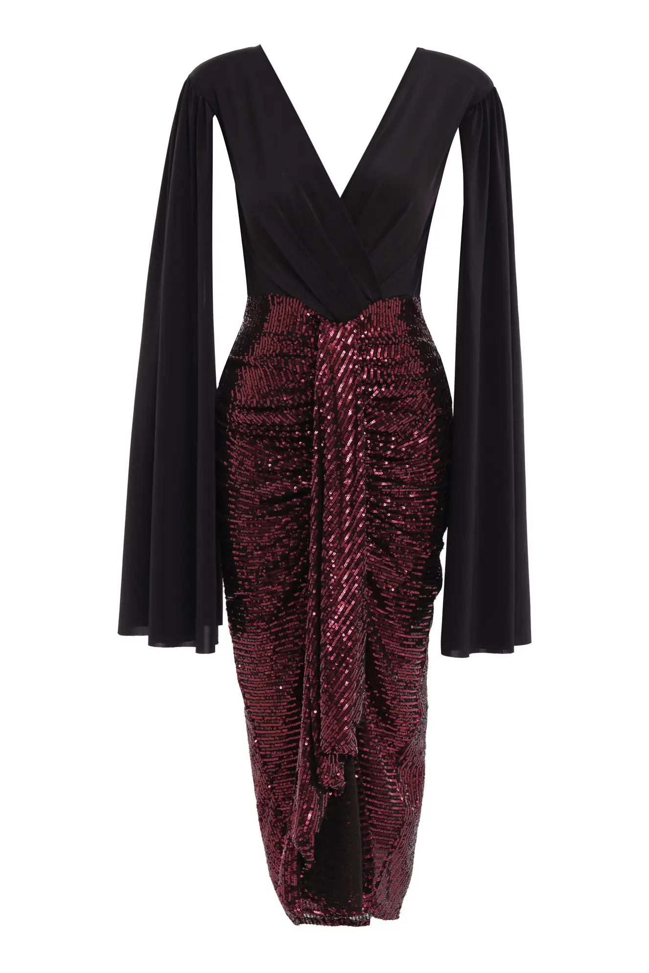Maroon Sequin Long Sleeve Long Dress