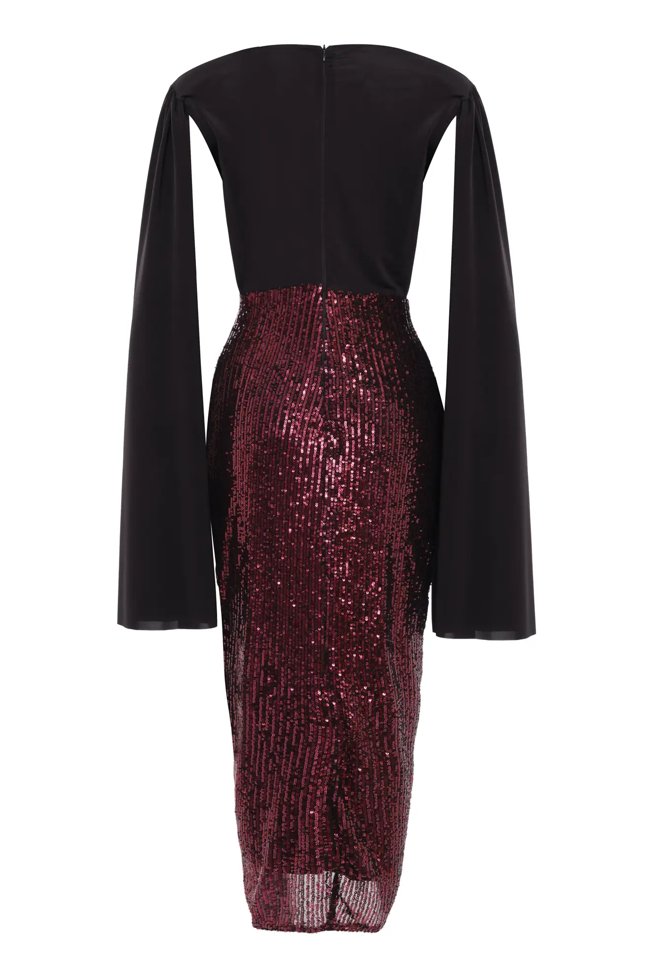 Maroon Sequin Long Sleeve Long Dress