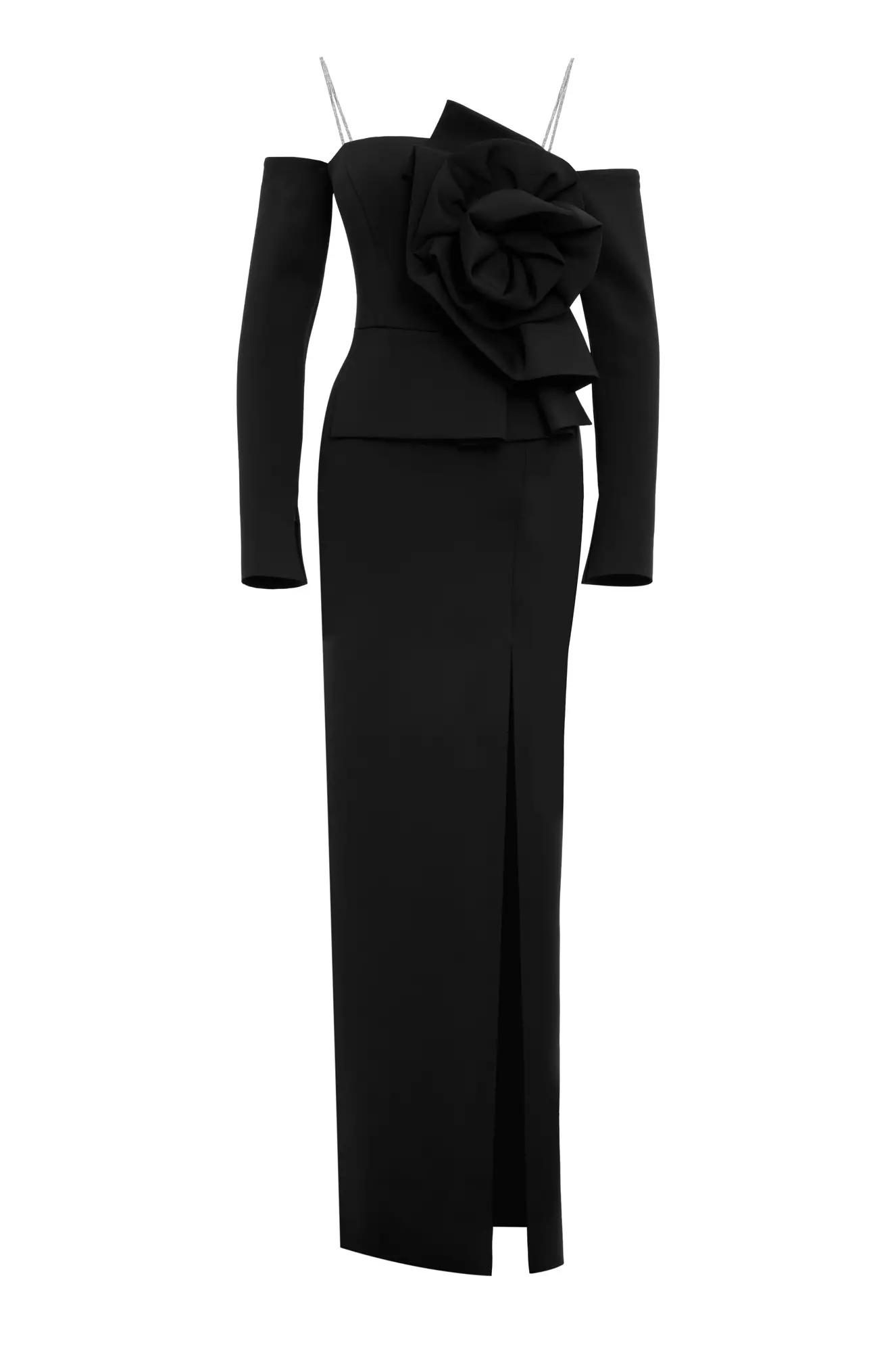 Black Dalgic Long Sleeve Long Dress