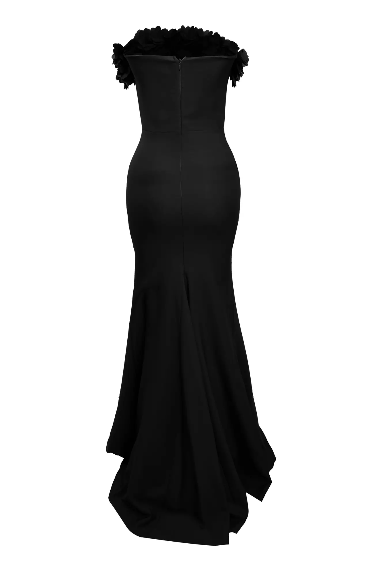 Black crepe strapless maxi dress