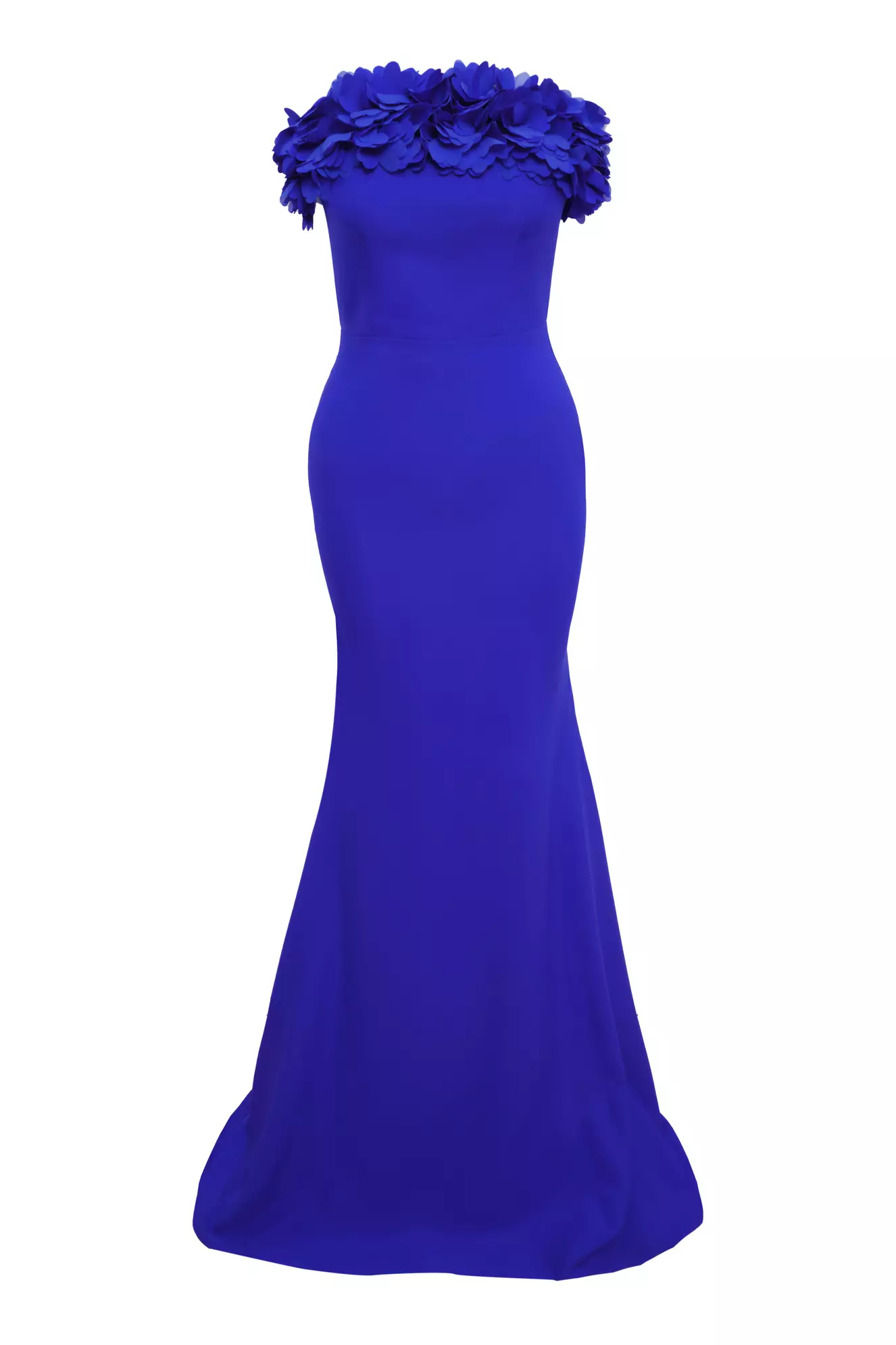 Blue crepe strapless maxi dress