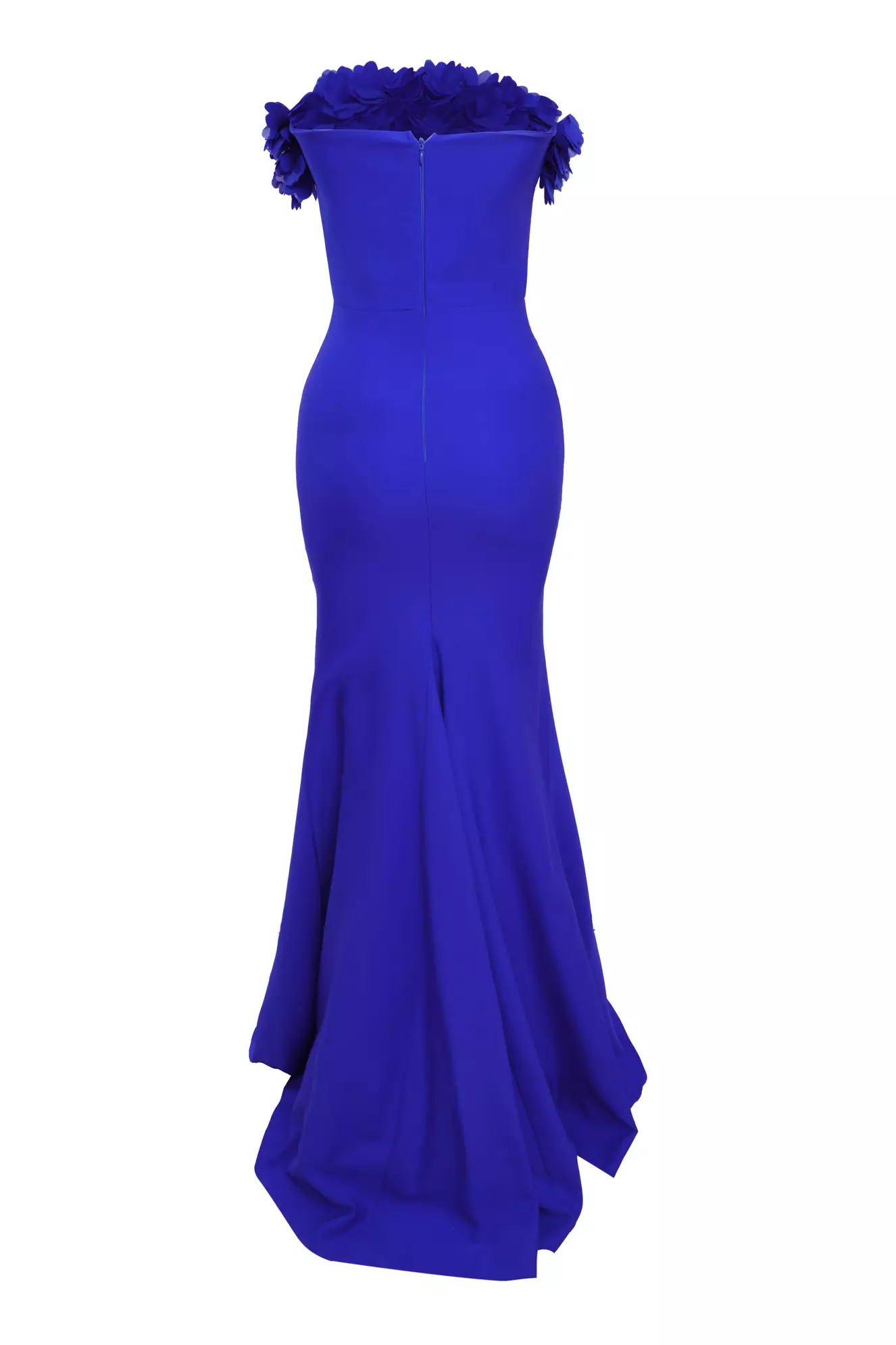Blue crepe strapless maxi dress