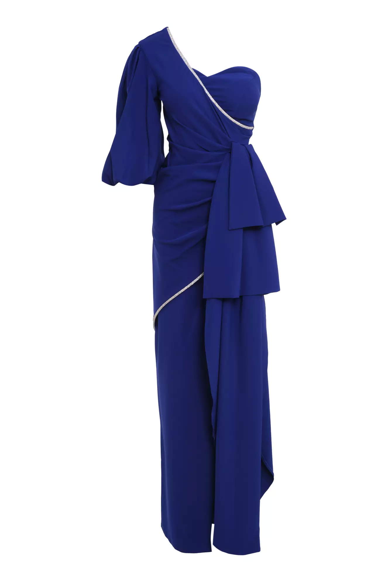 Blue Crepe One Arm Maxi Dress