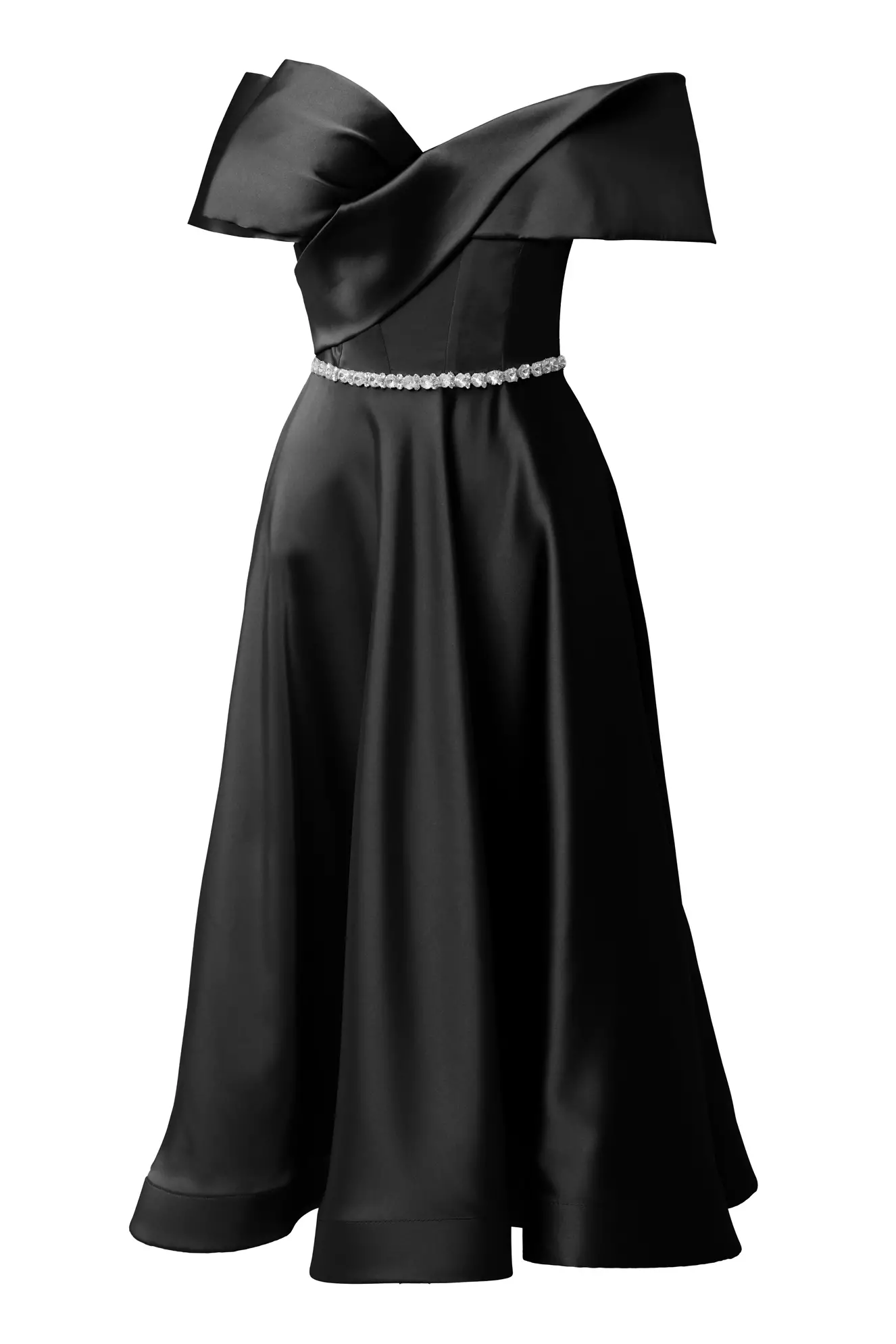 Black Satin Sleeveless Long Dress