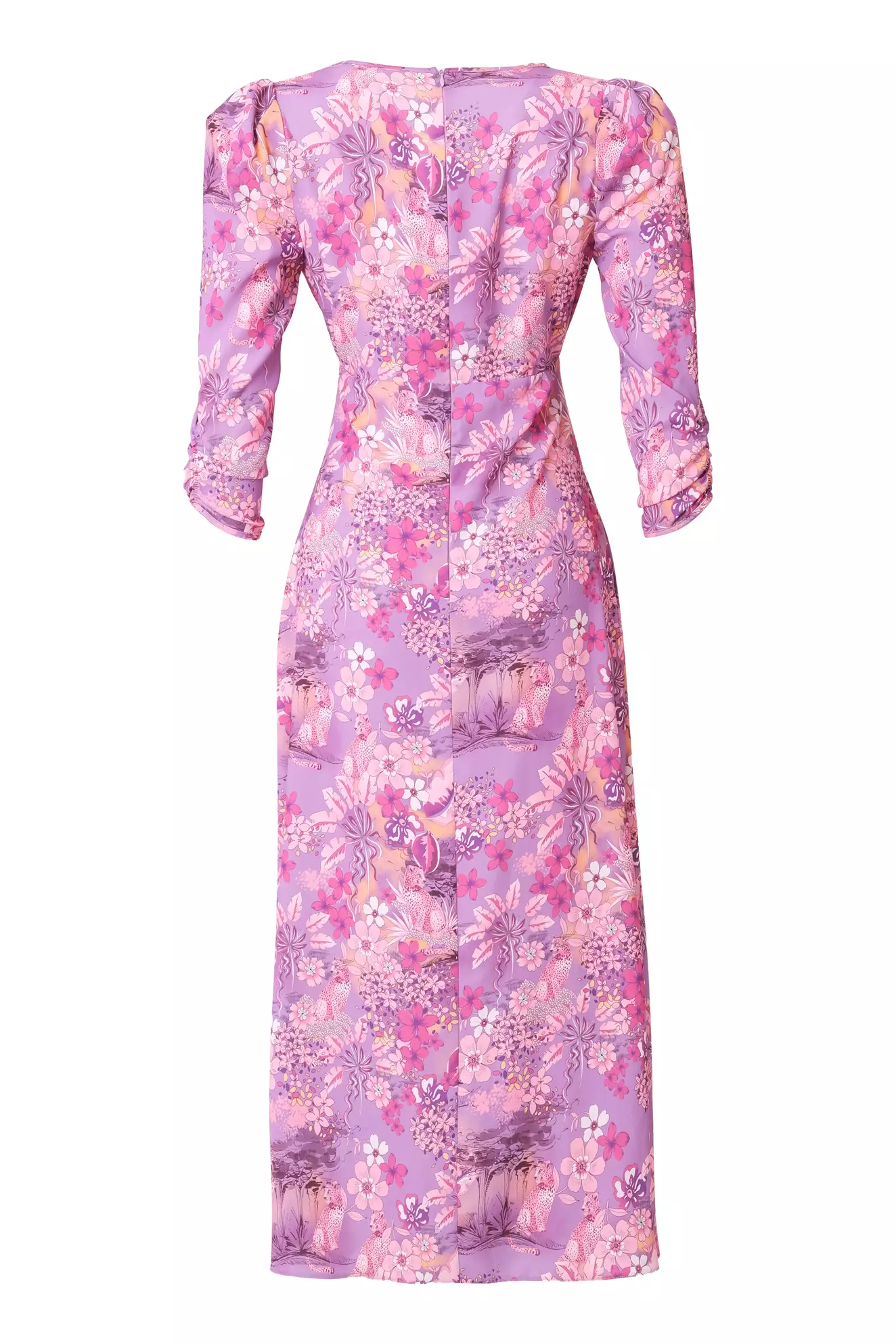 Printed satin kapri kol long dress