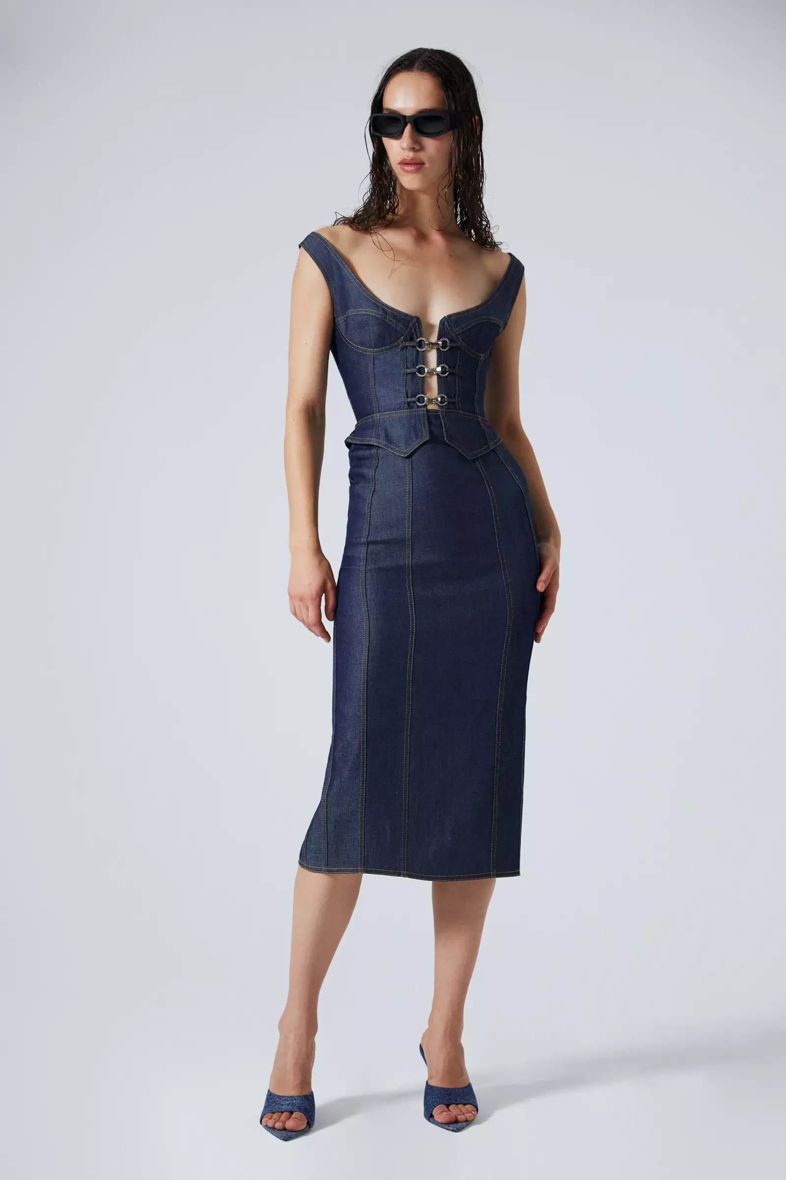 Navy Blue Kot Sleeveless Long Dress