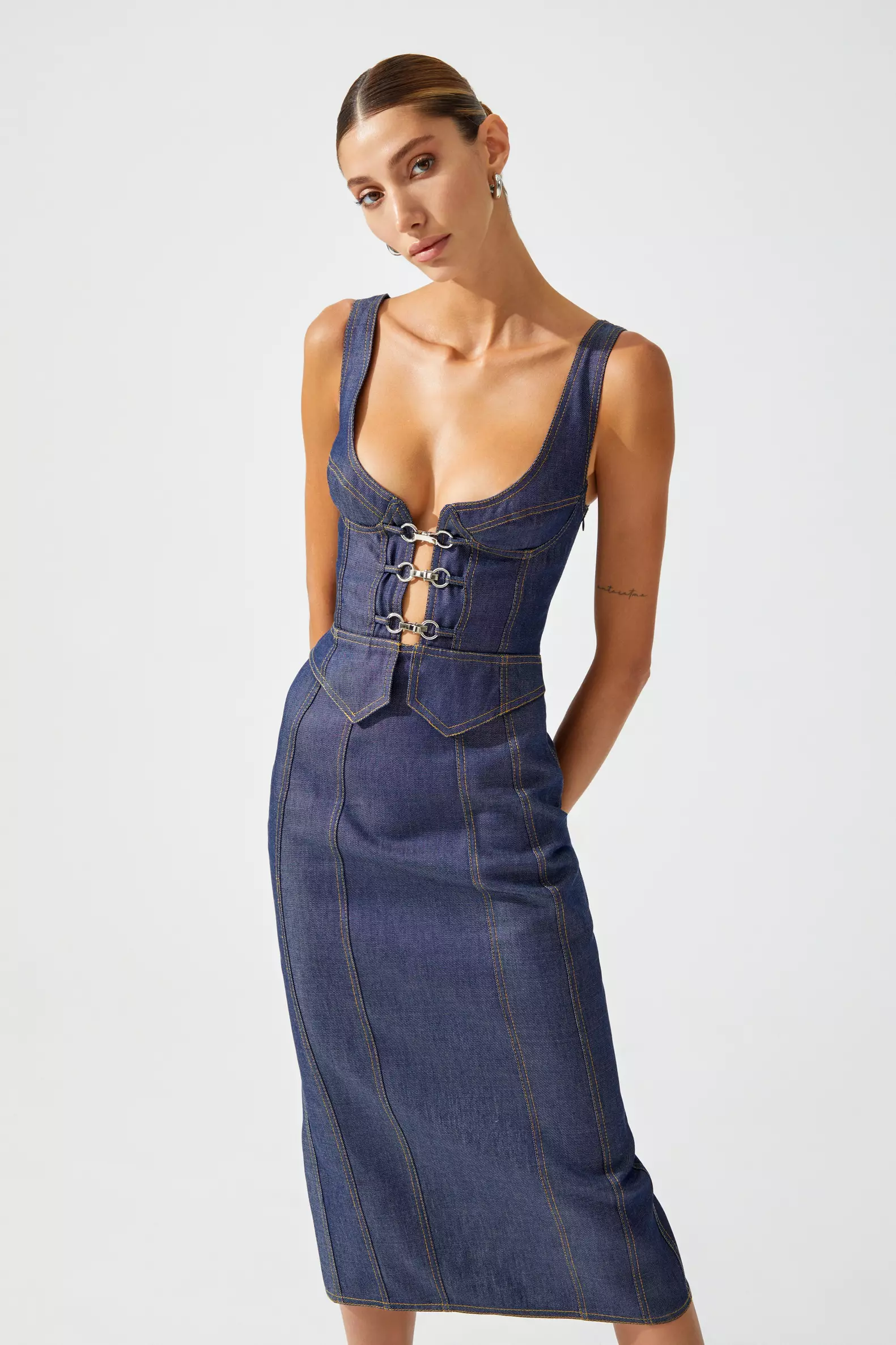 Navy Blue Kot Sleeveless Long Dress