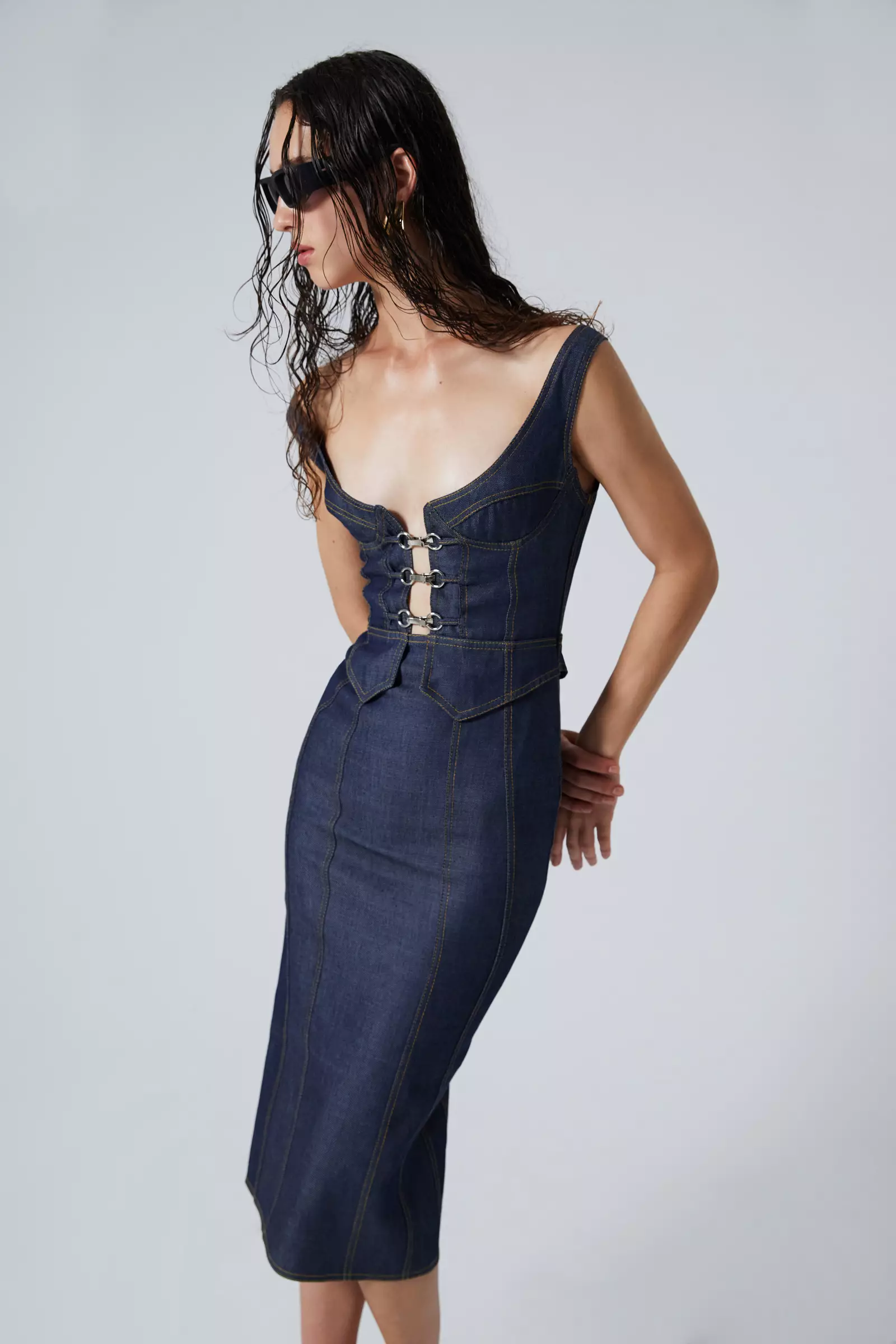 Navy Blue Kot Sleeveless Long Dress