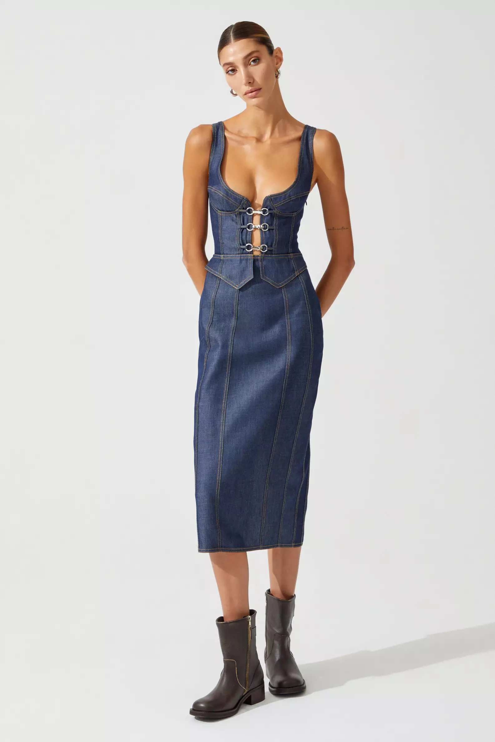 Navy Blue Kot Sleeveless Long Dress