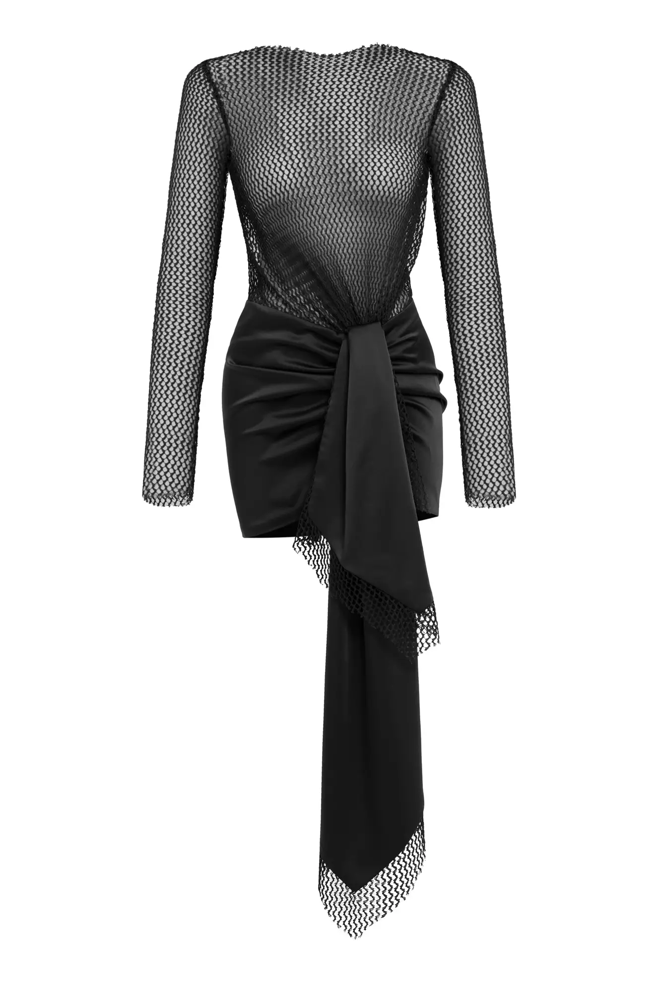 Black file long sleeve mini dress