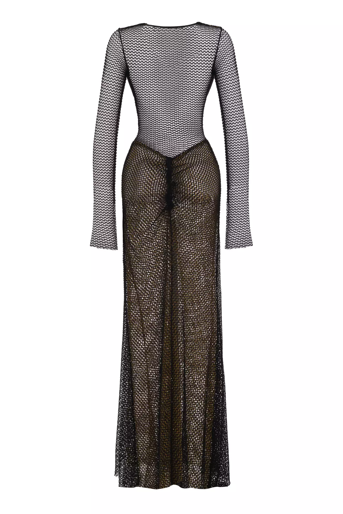 Khaki File Long Sleeve Long Dress